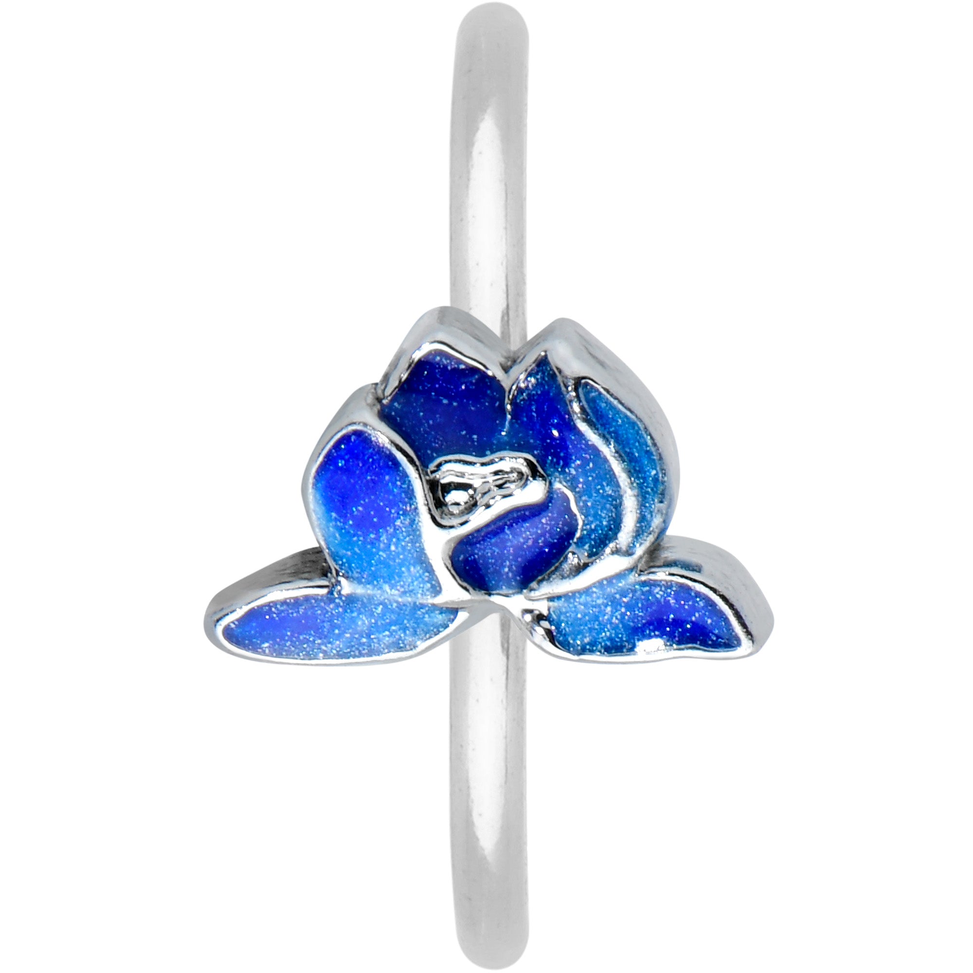 18 Gauge 3/8 Lovely Blue Lotus Flower Nose Hoop