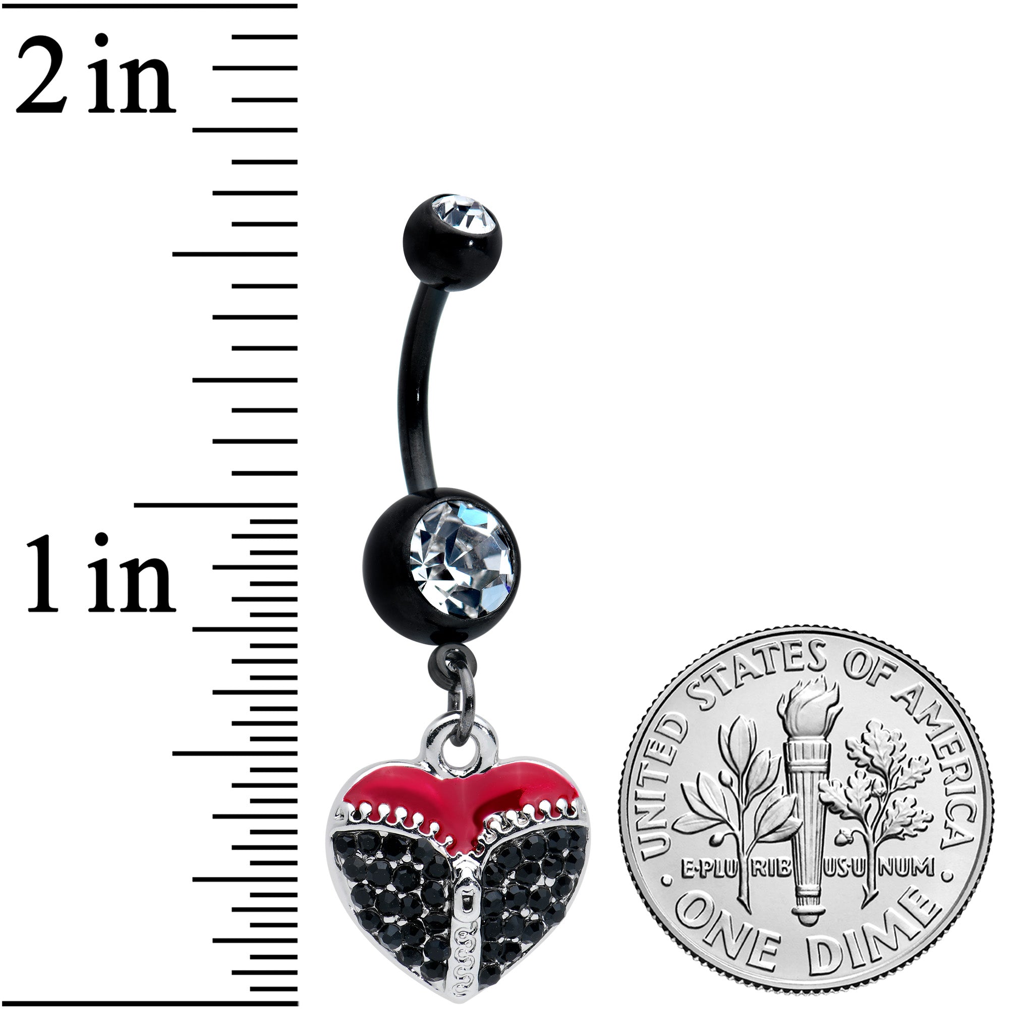 Clear Black CZ Gem Black Get Unzipped Heart Valentines Day Belly Ring