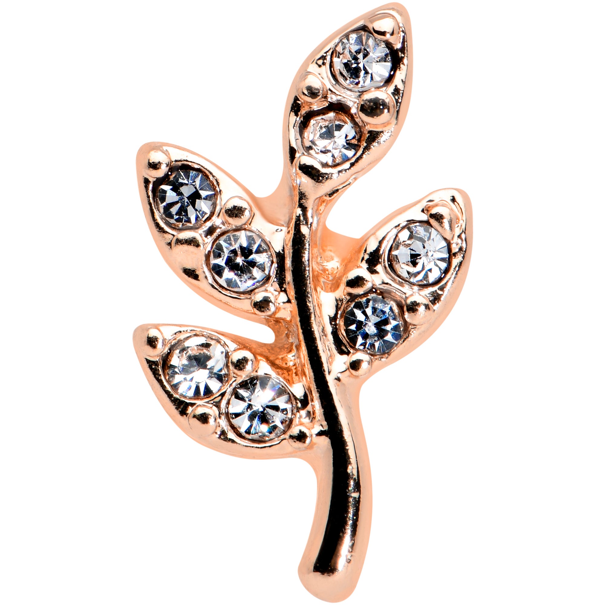 16 Gauge 1/4 Clear Gem Rose Gold Tone Lush Leaves Cartilage Tragus