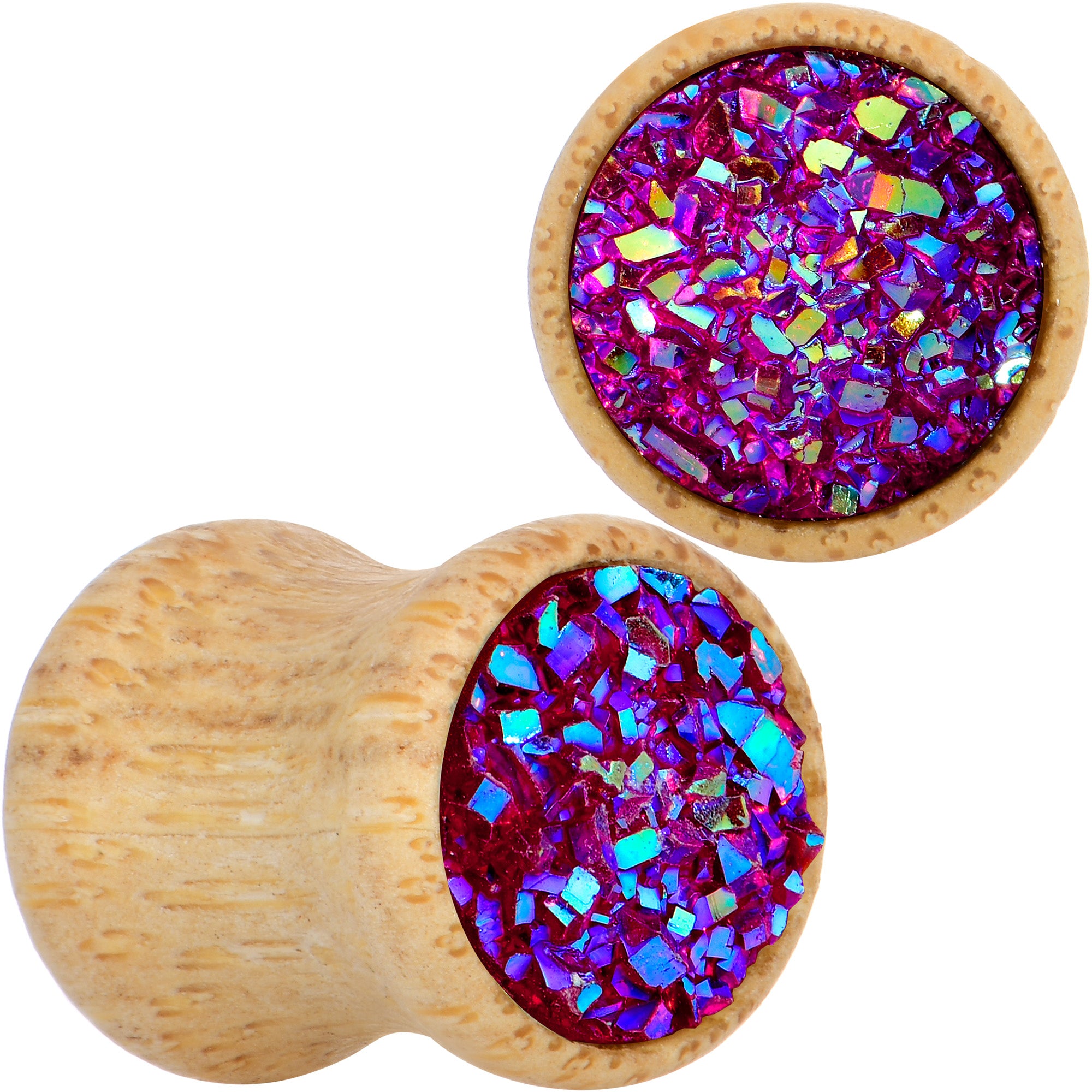 Pink Druzy Stone Wood Saddle Plug Set