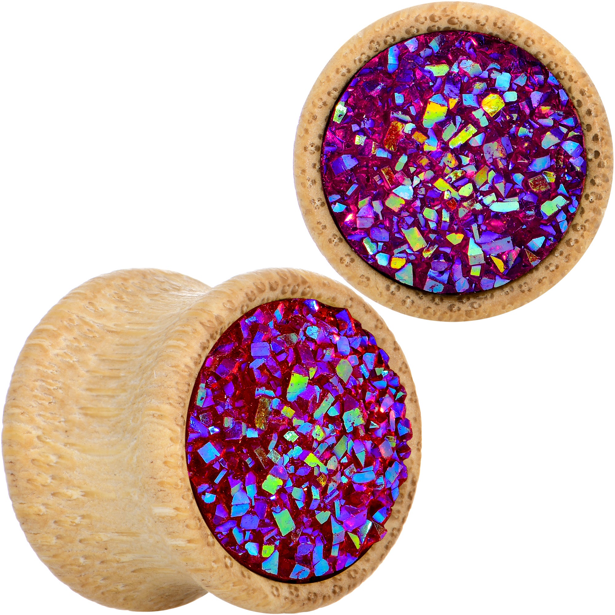 Pink Druzy Stone Wood Saddle Plug Set