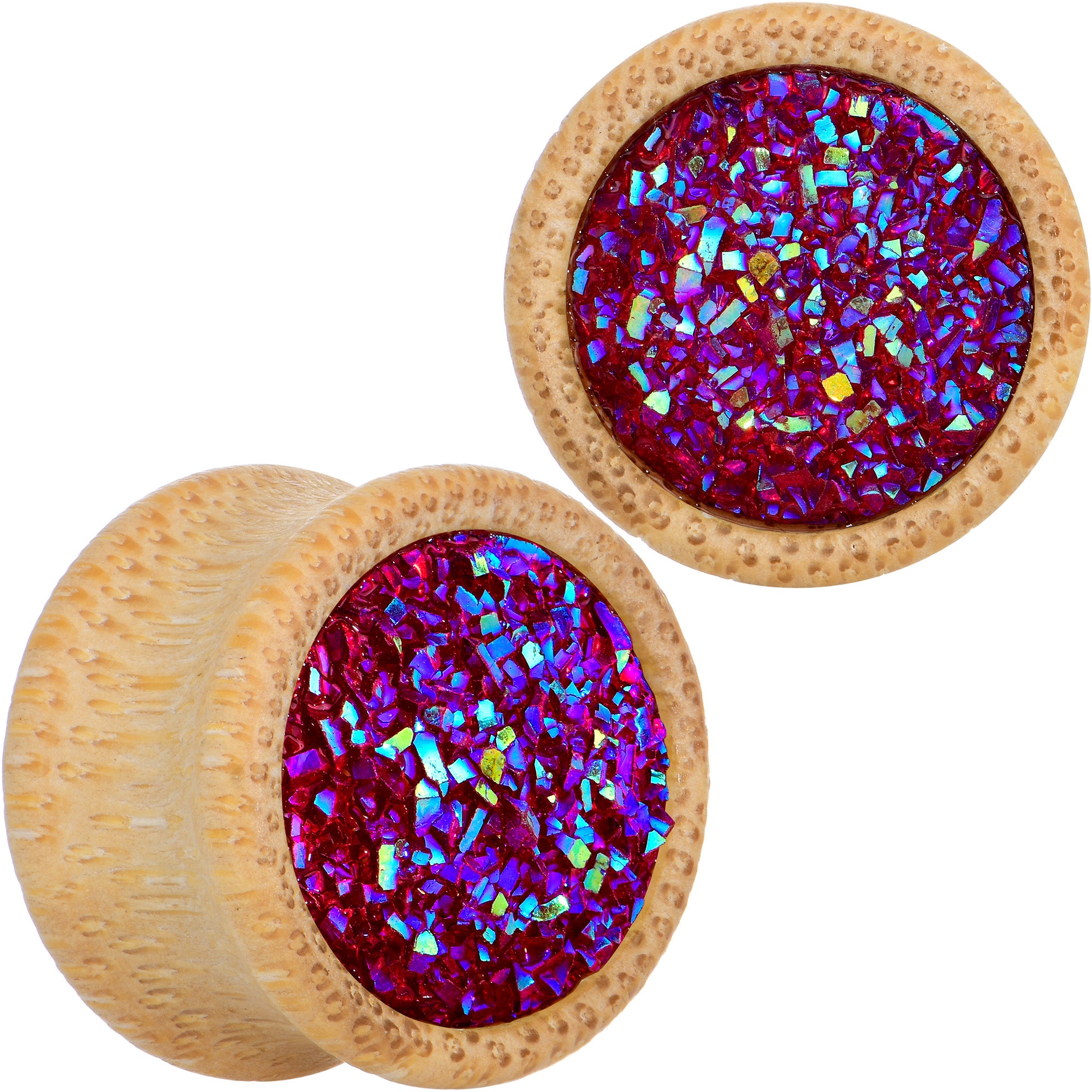 5/8 Pink Druzy Stone Wood Saddle Plug Set