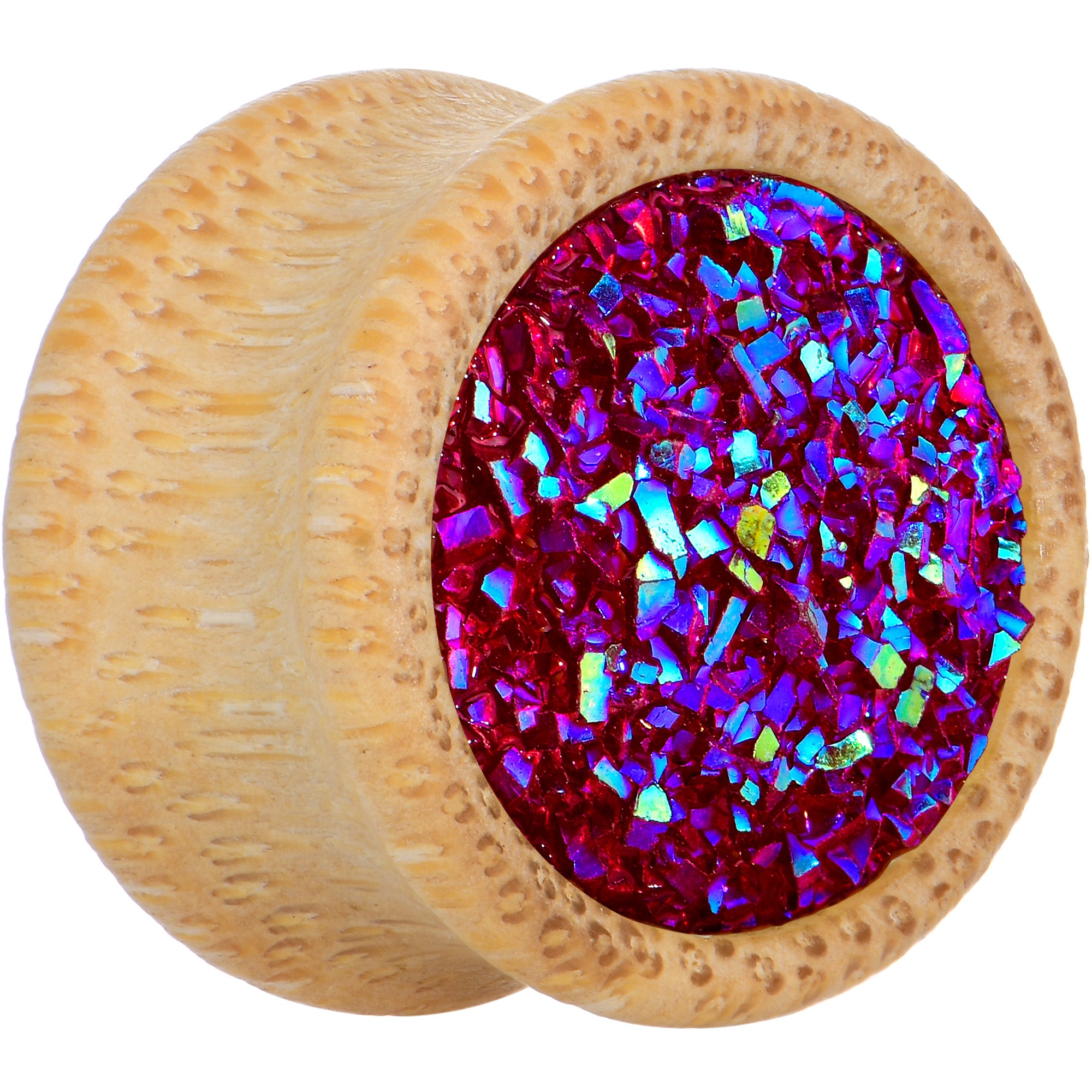 5/8 Pink Druzy Stone Wood Saddle Plug Set