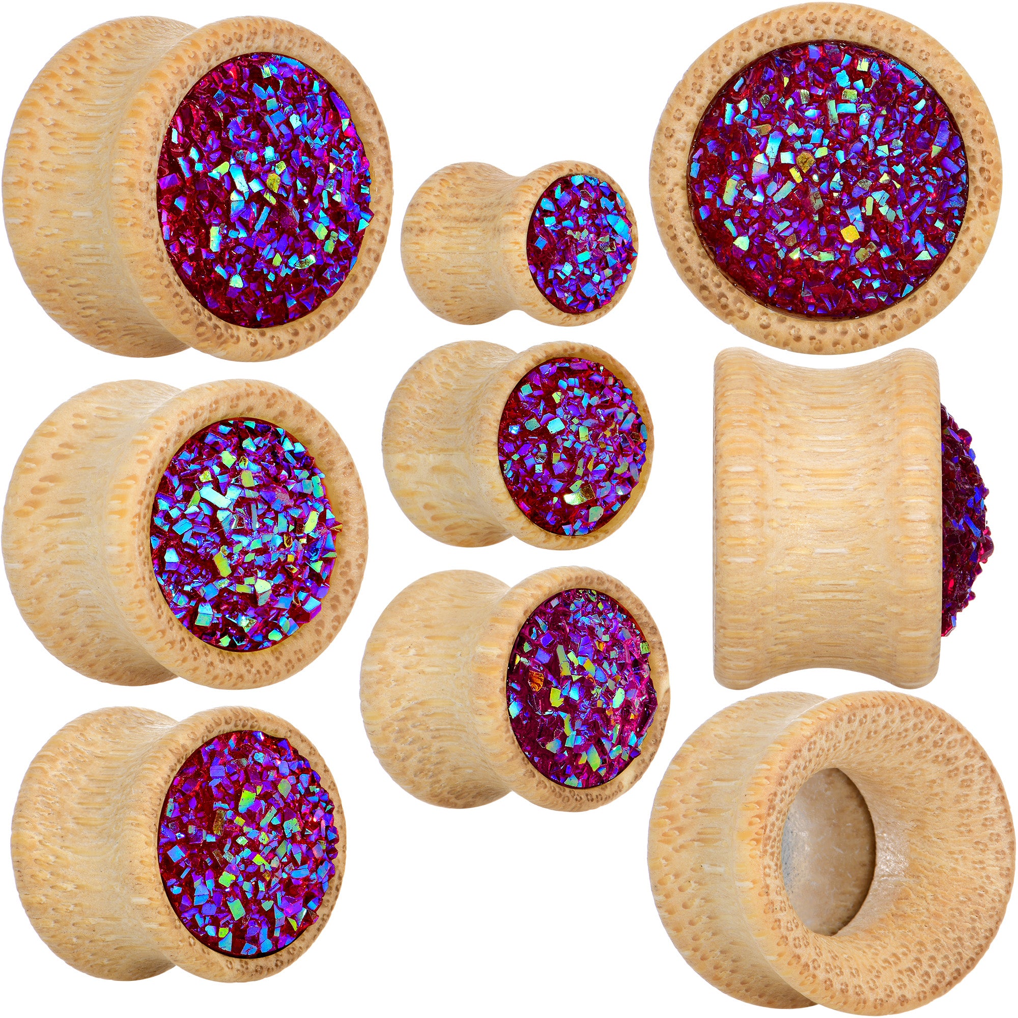 5/8 Pink Druzy Stone Wood Saddle Plug Set