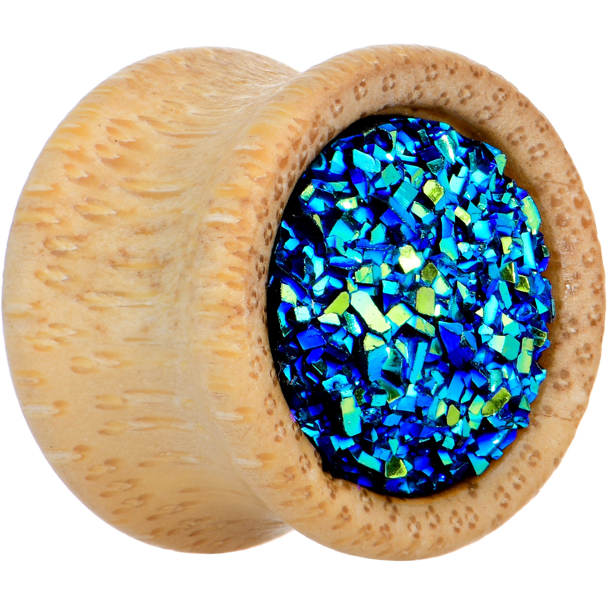 9/16 Blue Druzy Stone Wood Saddle Plug Set