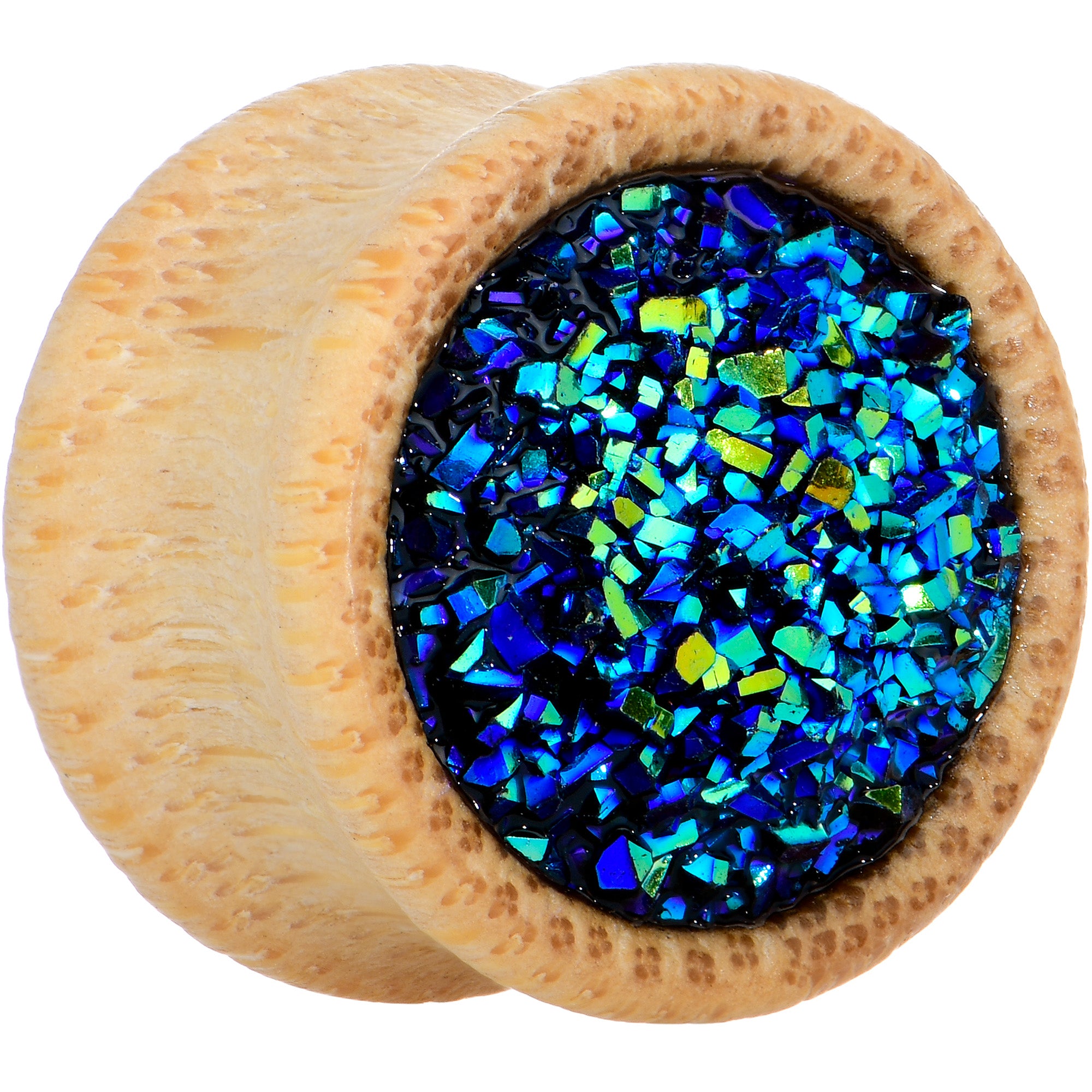 5/8 Blue Druzy Stone Wood Saddle Plug Set