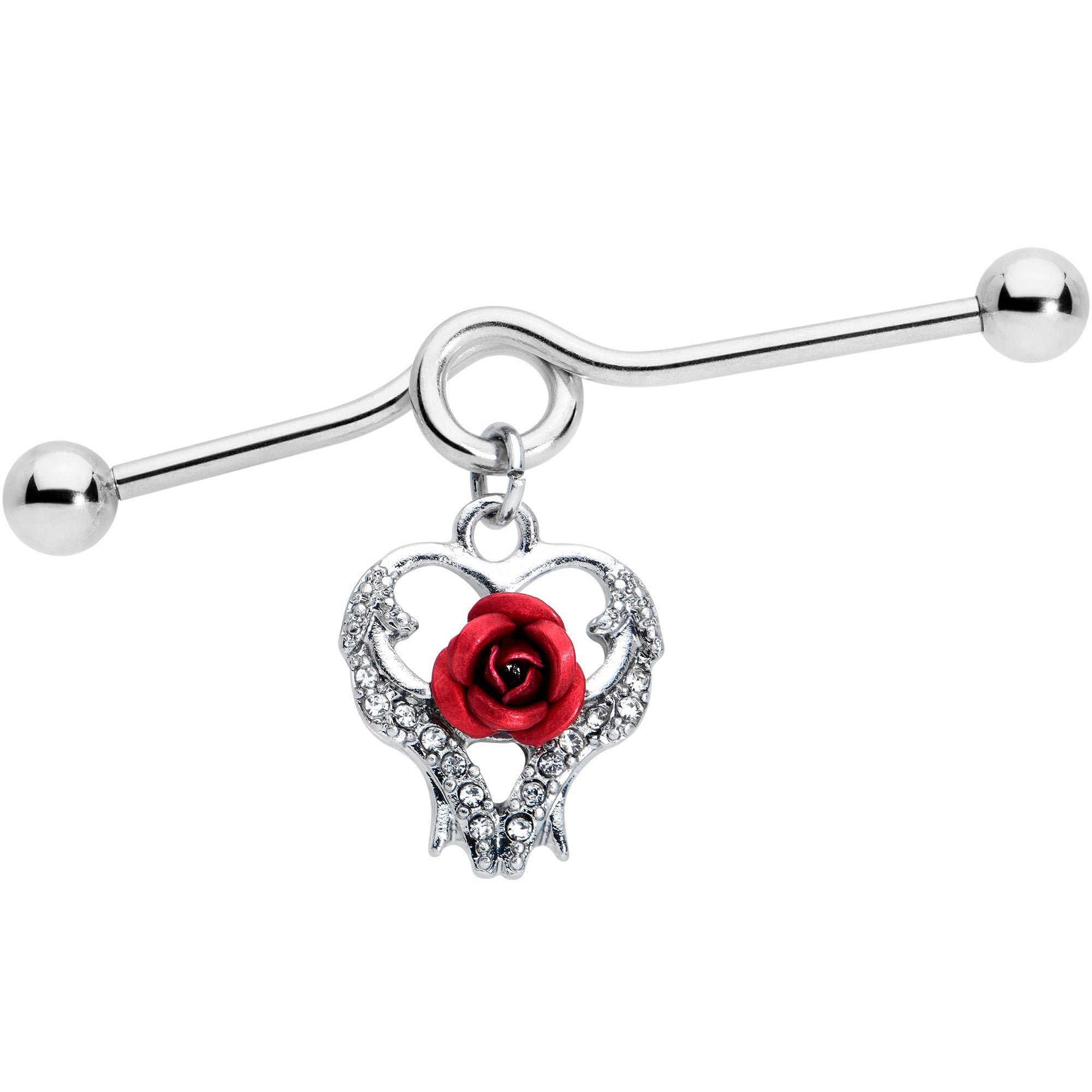 14 Gauge Heart Red Rose Flower Valentines Day Dangle Project Bar 38mm