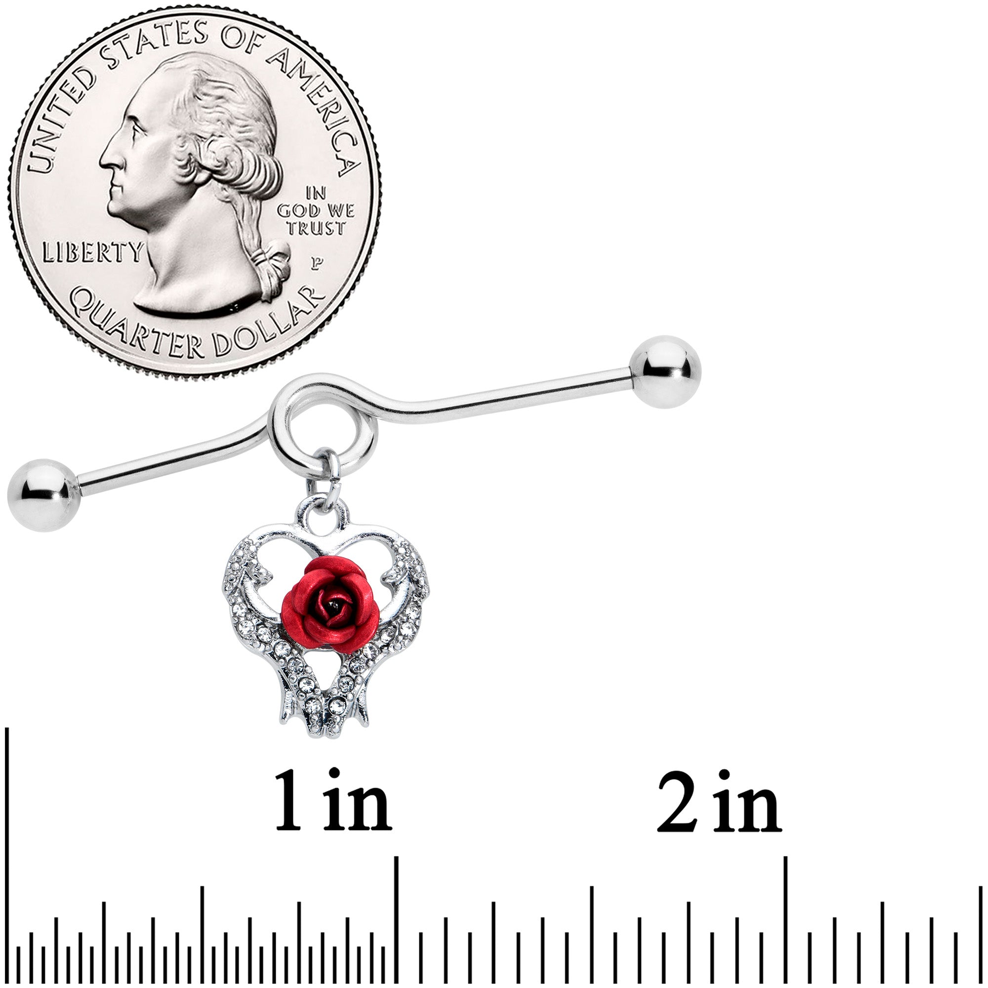 14 Gauge Heart Red Rose Flower Valentines Day Dangle Project Bar 38mm