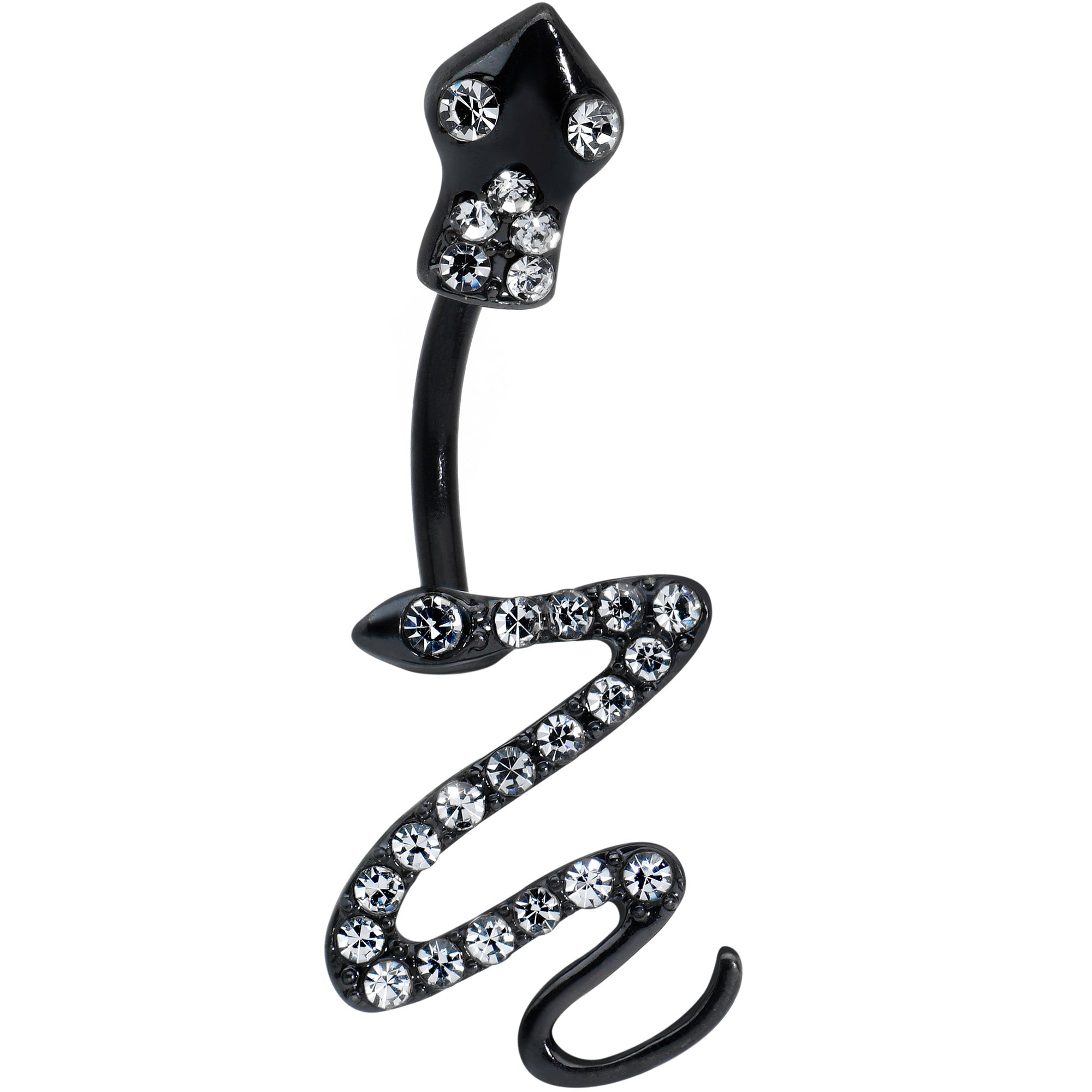 Clear Gem Black Stylish Snakes Double Mount Belly Ring