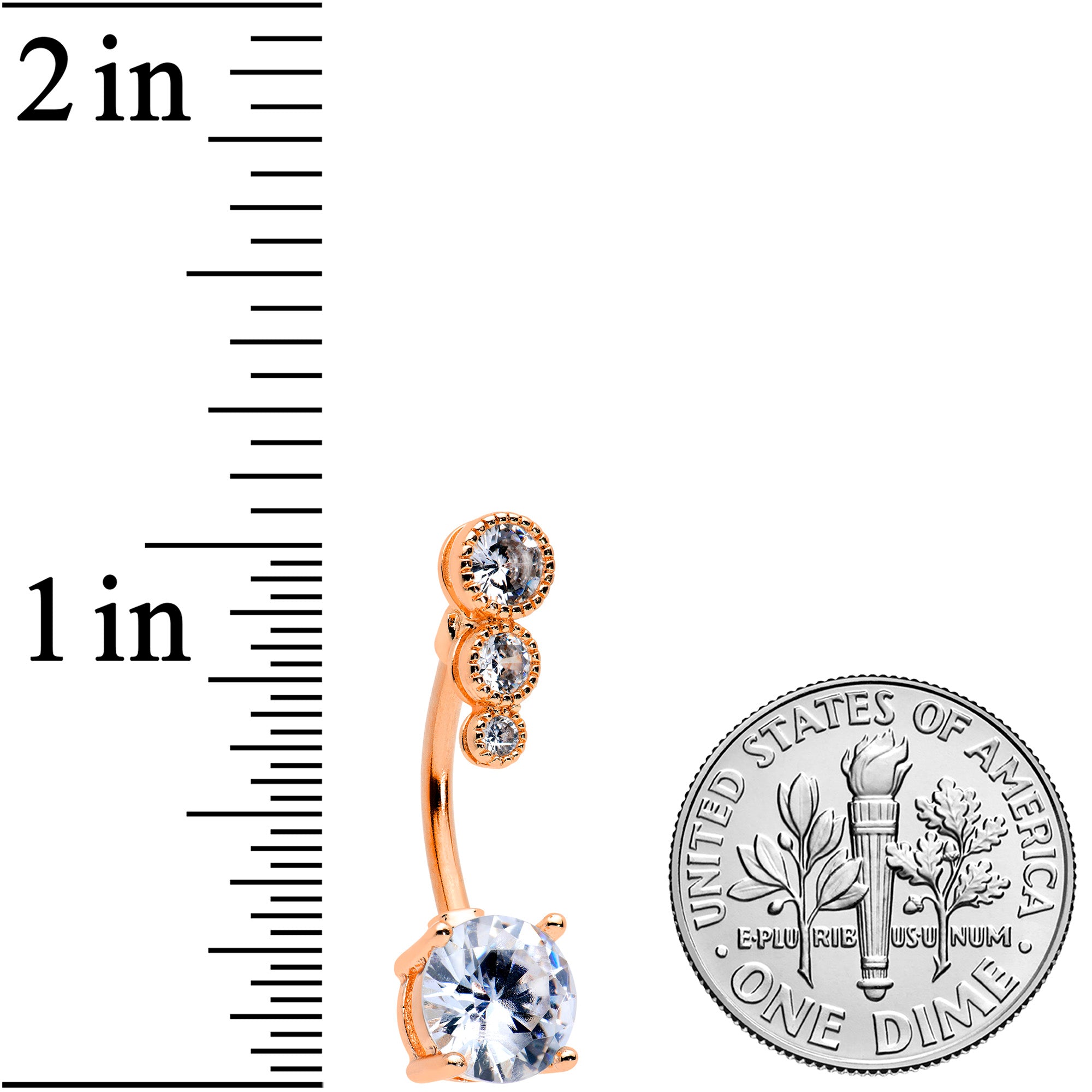 Clear CZ Gem Rose Gold Tone Triple Drop Round Belly Ring