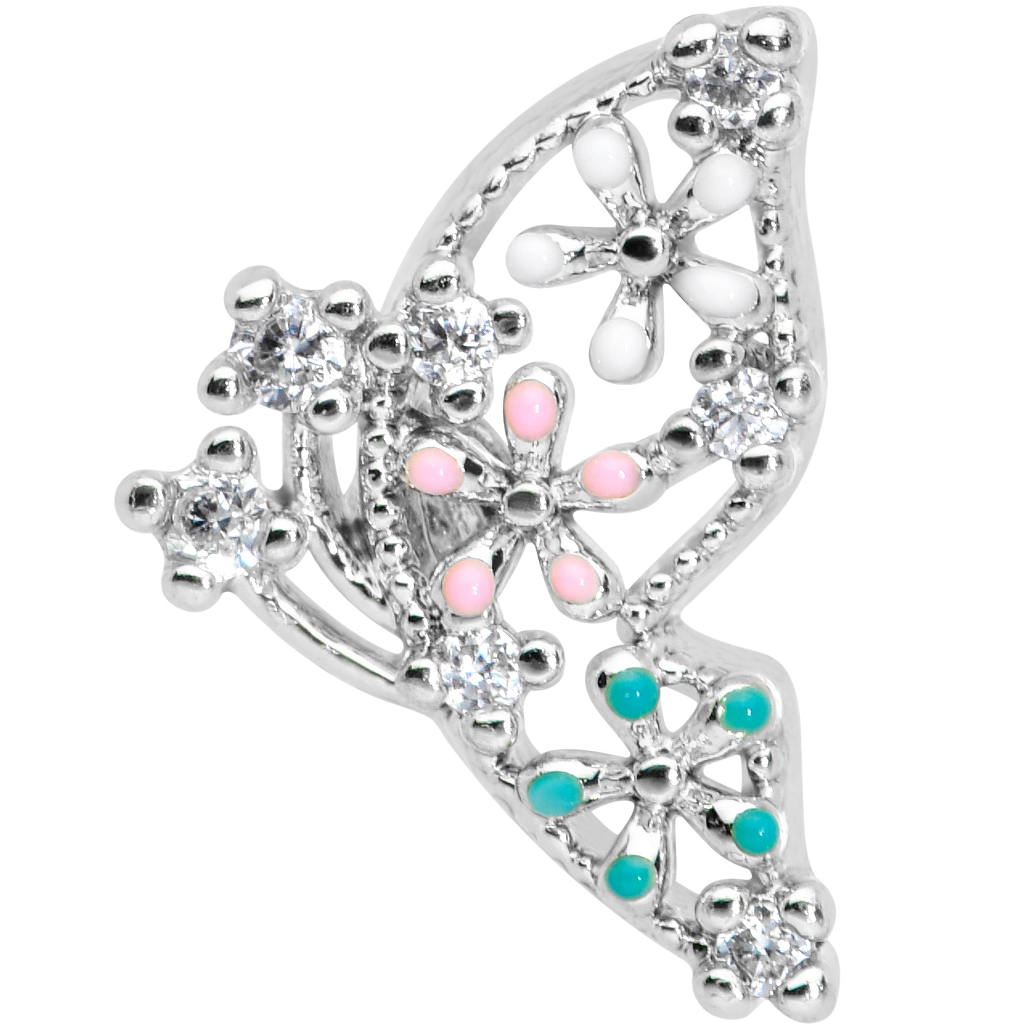 16 Gauge 1/4 Clear CZ Gem Abstract Butterfly Cartilage Tragus Earring