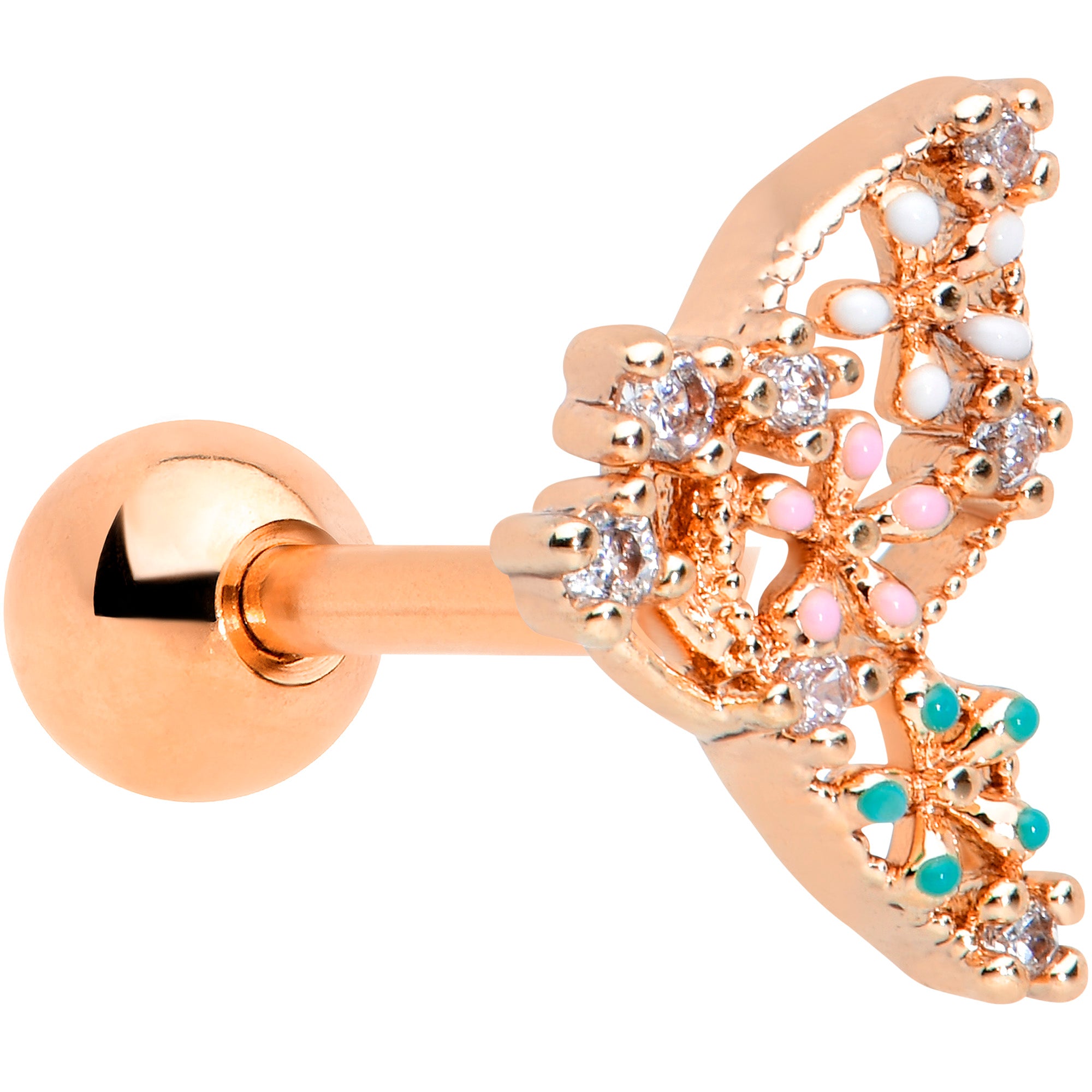 16 Gauge 1/4 Clear CZ Gem Rose Gold Tone Butterfly Cartilage Tragus