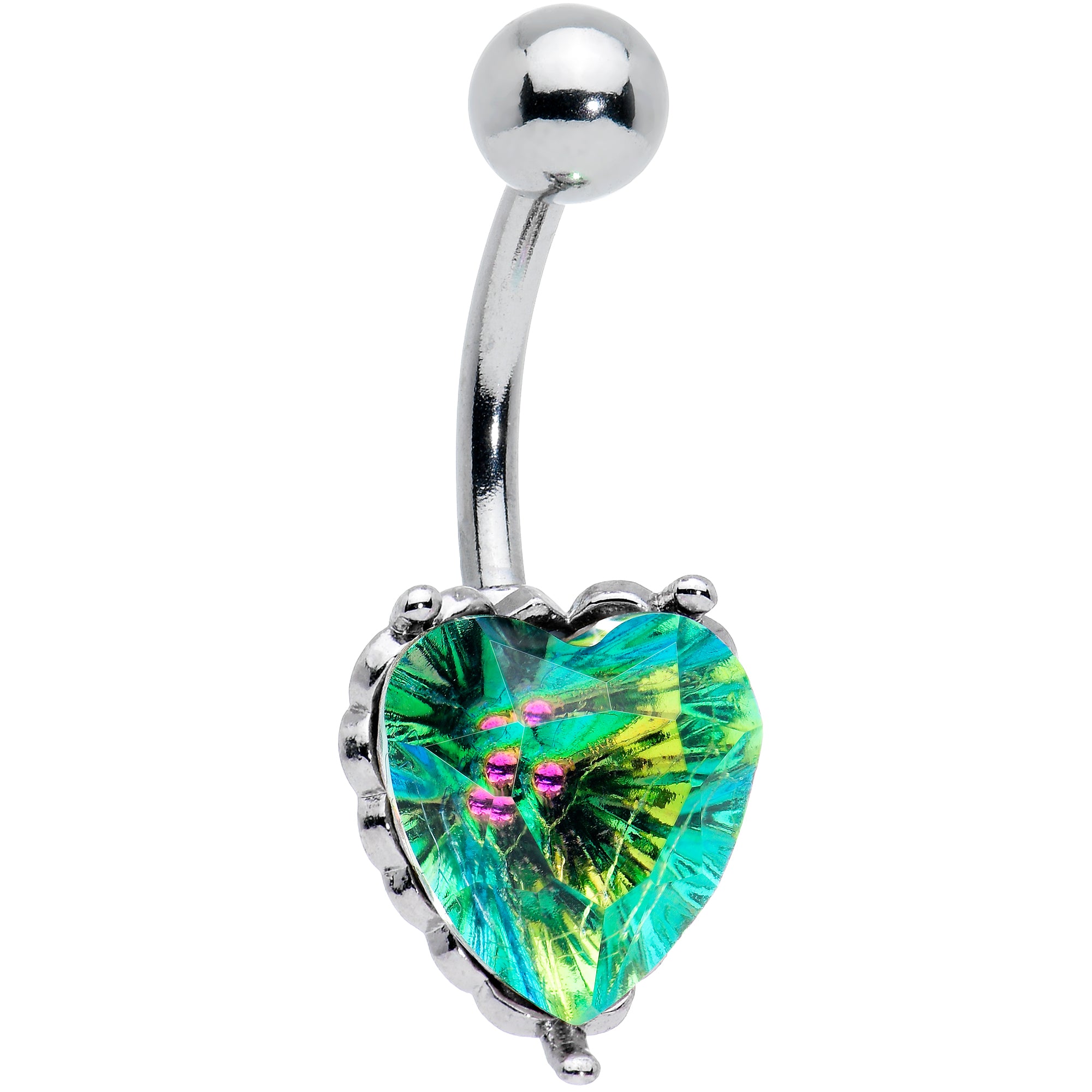 Blue CZ Gem Great Big Heart Valentines Day Belly Ring