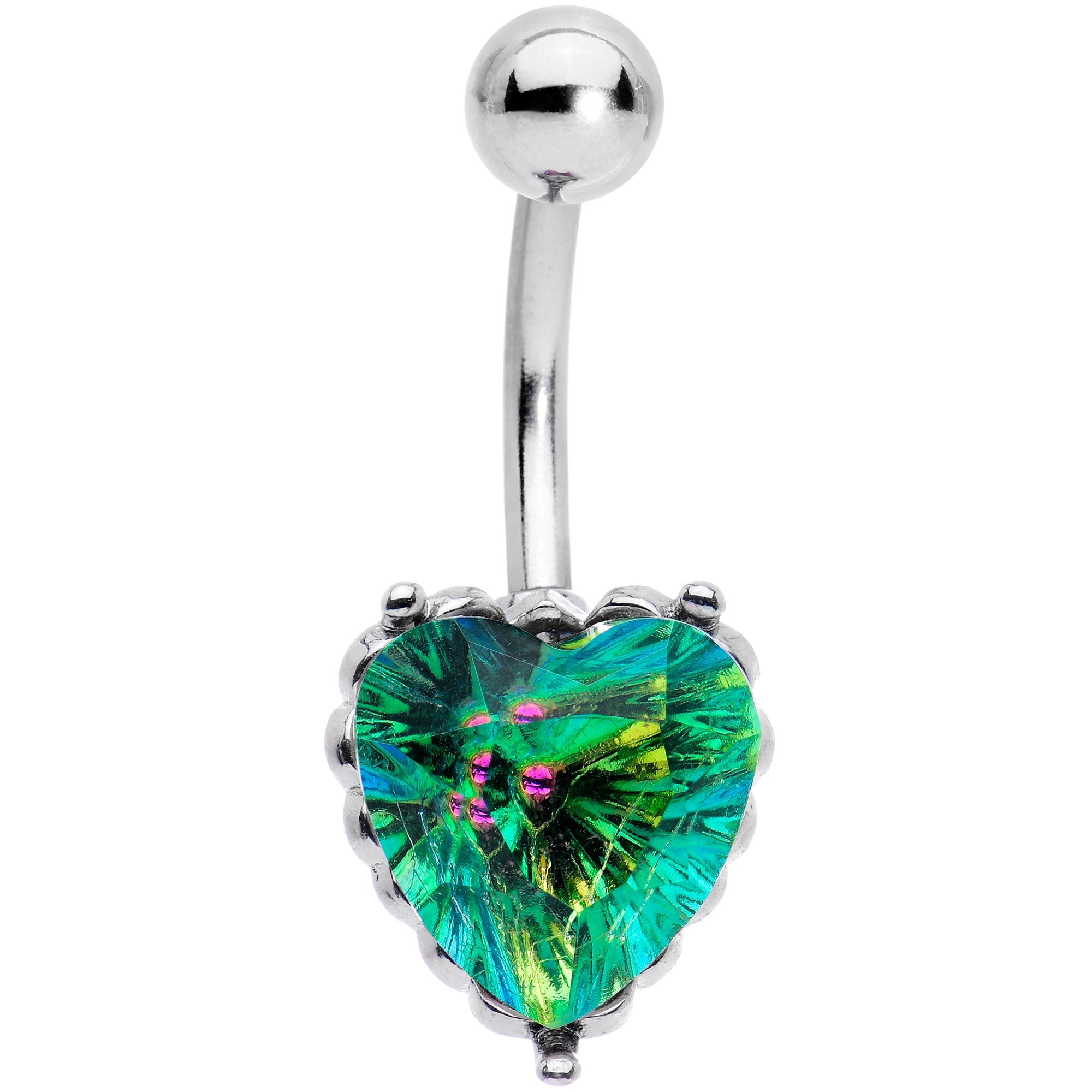 Blue CZ Gem Great Big Heart Valentines Day Belly Ring