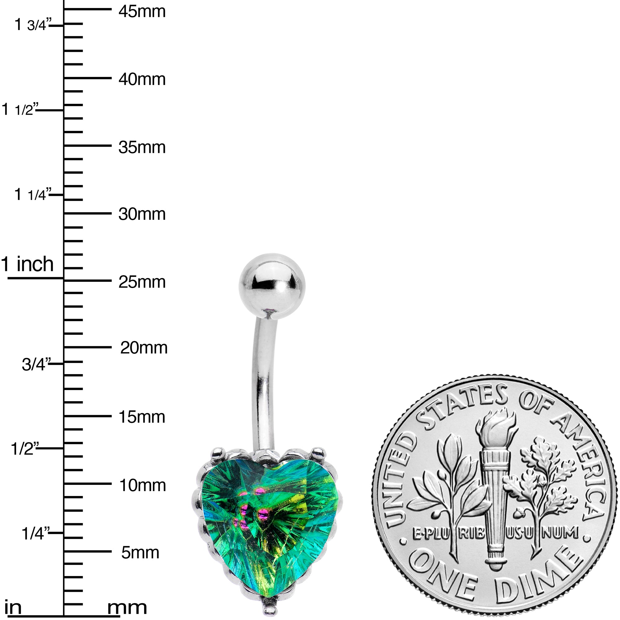 Blue CZ Gem Great Big Heart Valentines Day Belly Ring