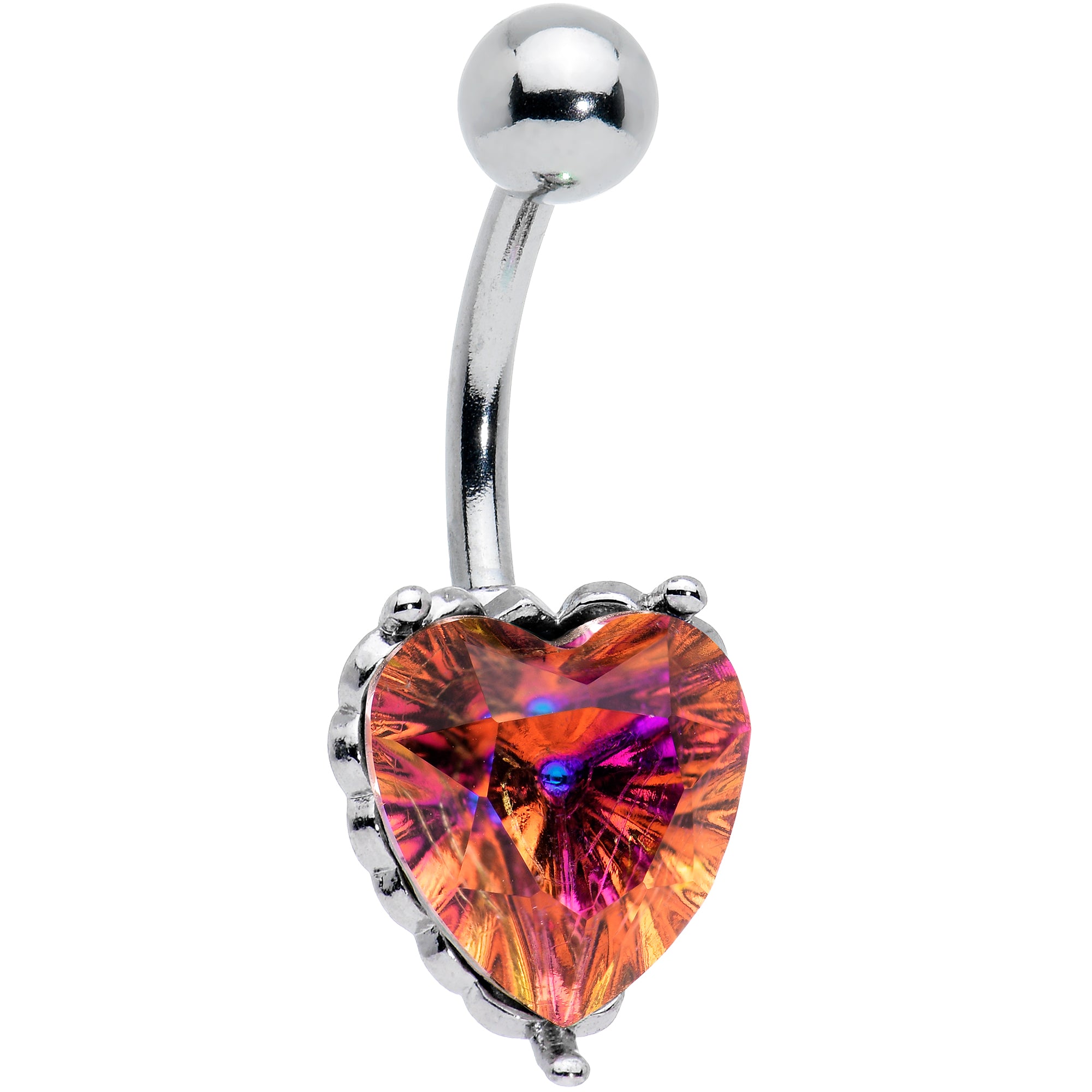 Pink CZ Gem Great Big Heart Valentines Day Belly Ring