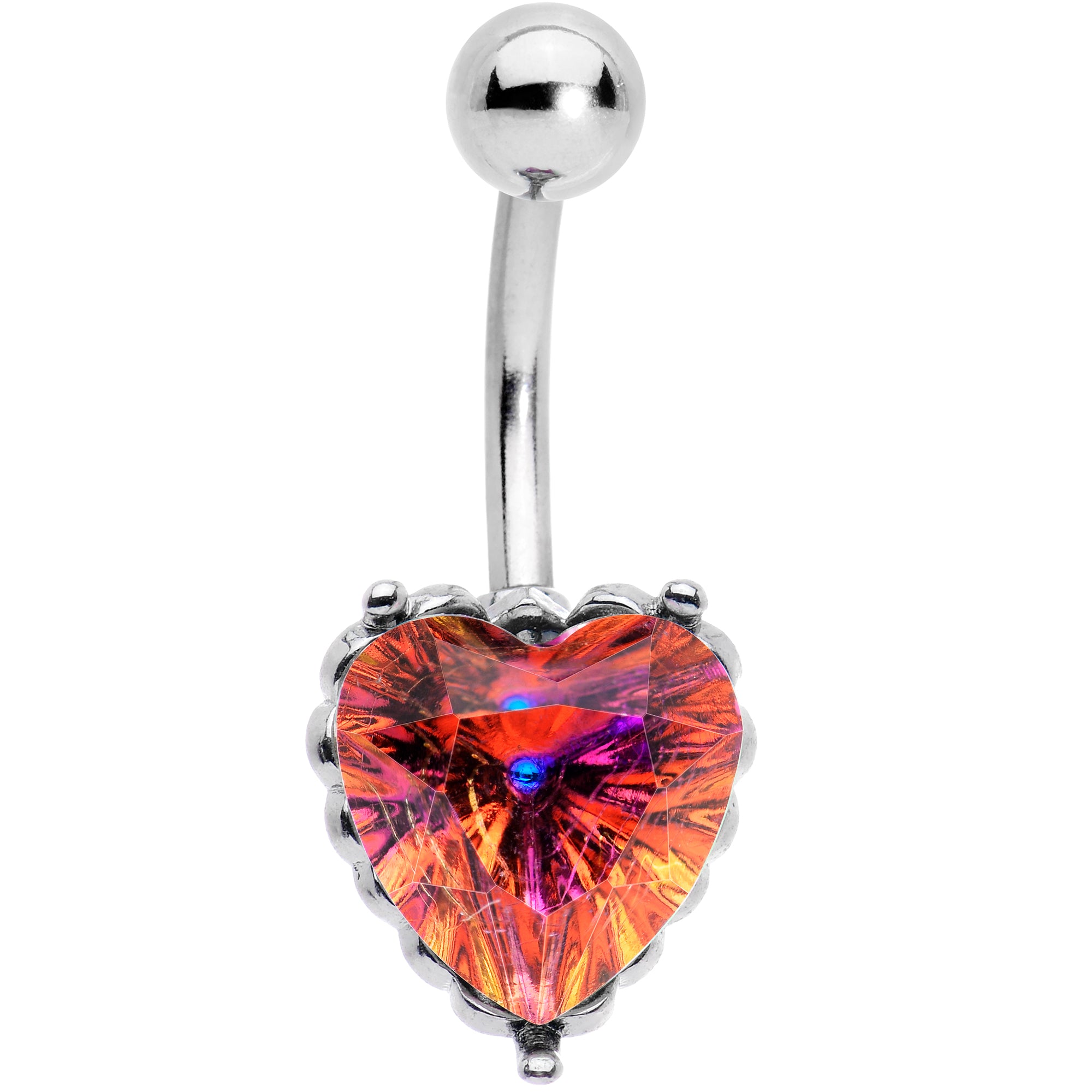 Pink CZ Gem Great Big Heart Valentines Day Belly Ring