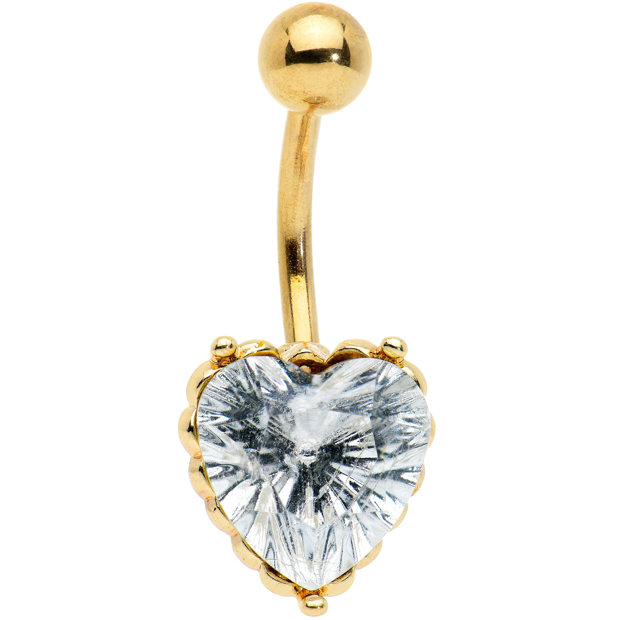 Clear CZ Gem Gold Tone Great Big Heart Valentines Day Belly Ring