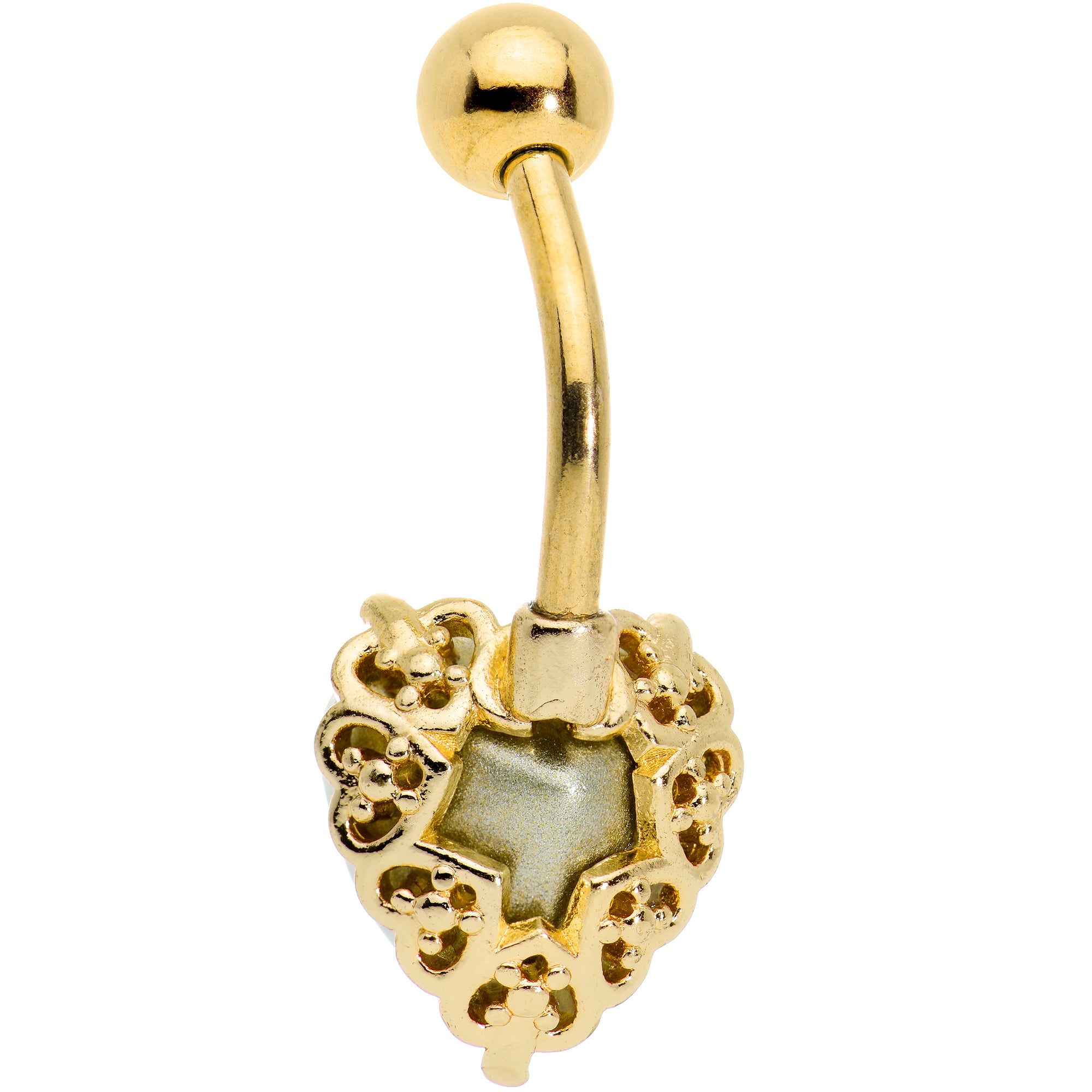 Clear CZ Gem Gold Tone Great Big Heart Valentines Day Belly Ring