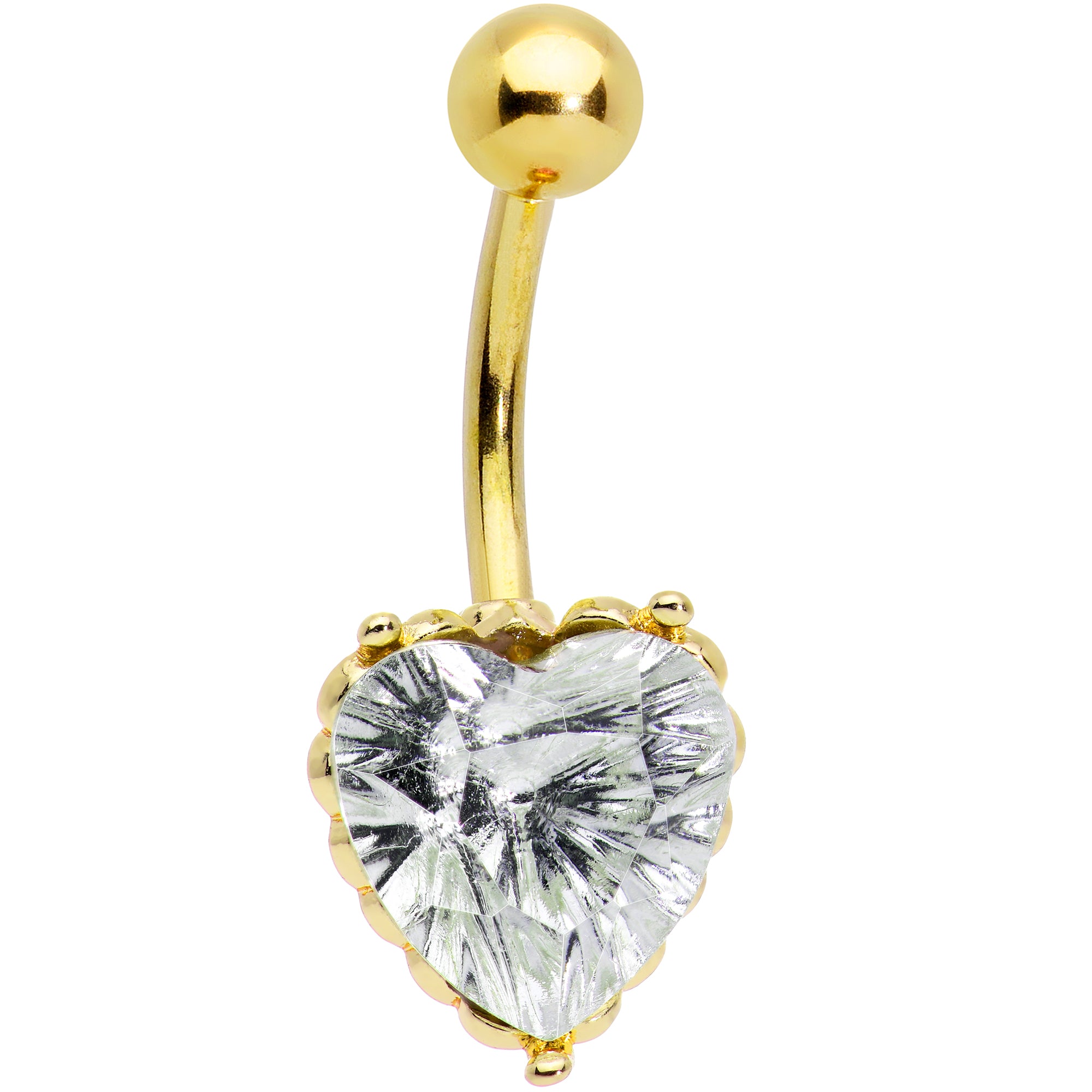 Clear CZ Gem Gold Tone Great Big Heart Valentines Day Belly Ring