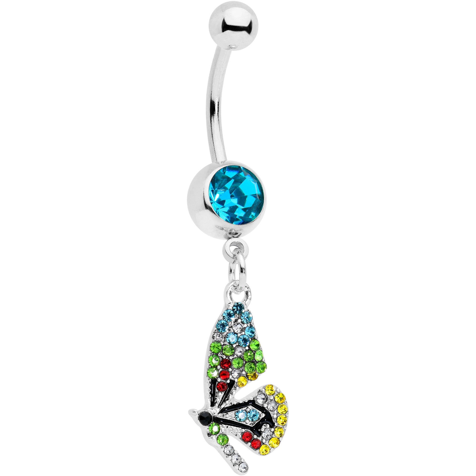 Blue Red Green Gem Glitzy Dragonfly Dangle Belly Ring