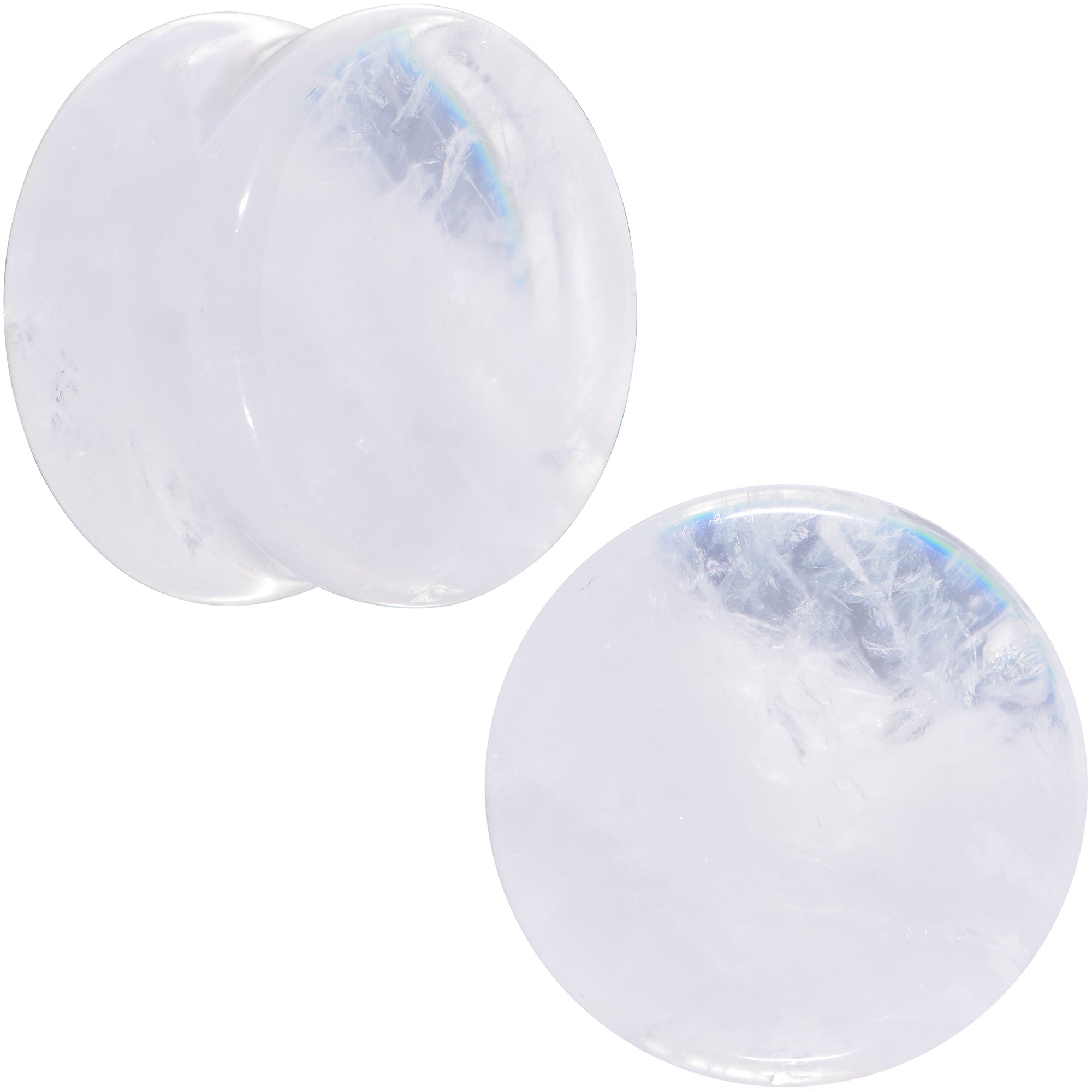 White Cloudy Quartz Double Flare Plug Set