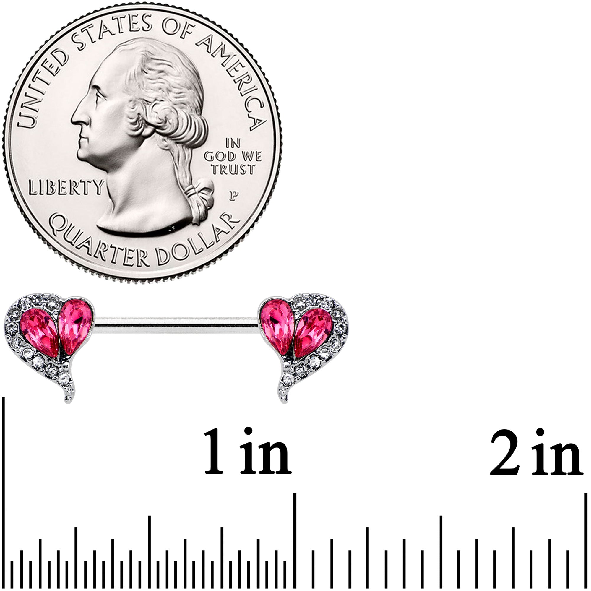 14 Gauge 9/16 Clear Pink Gem Curve Heart Valentines Nipple Ring Set