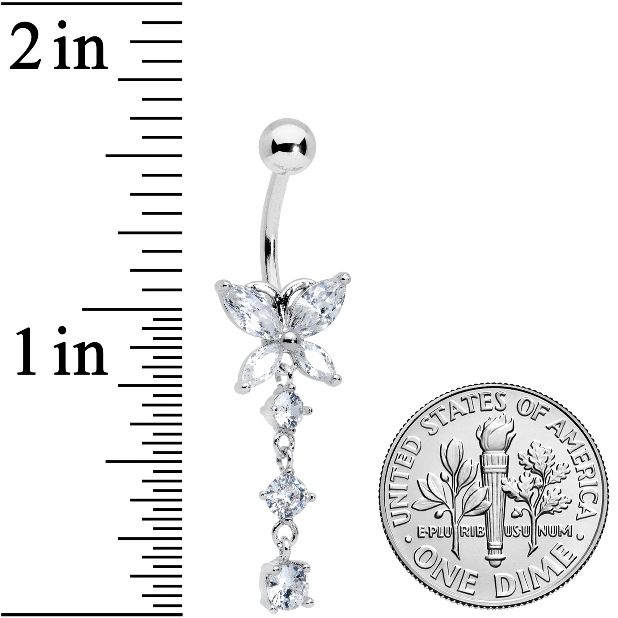 Clear CZ Gem Open Wing Butterfly Dangle Belly Ring