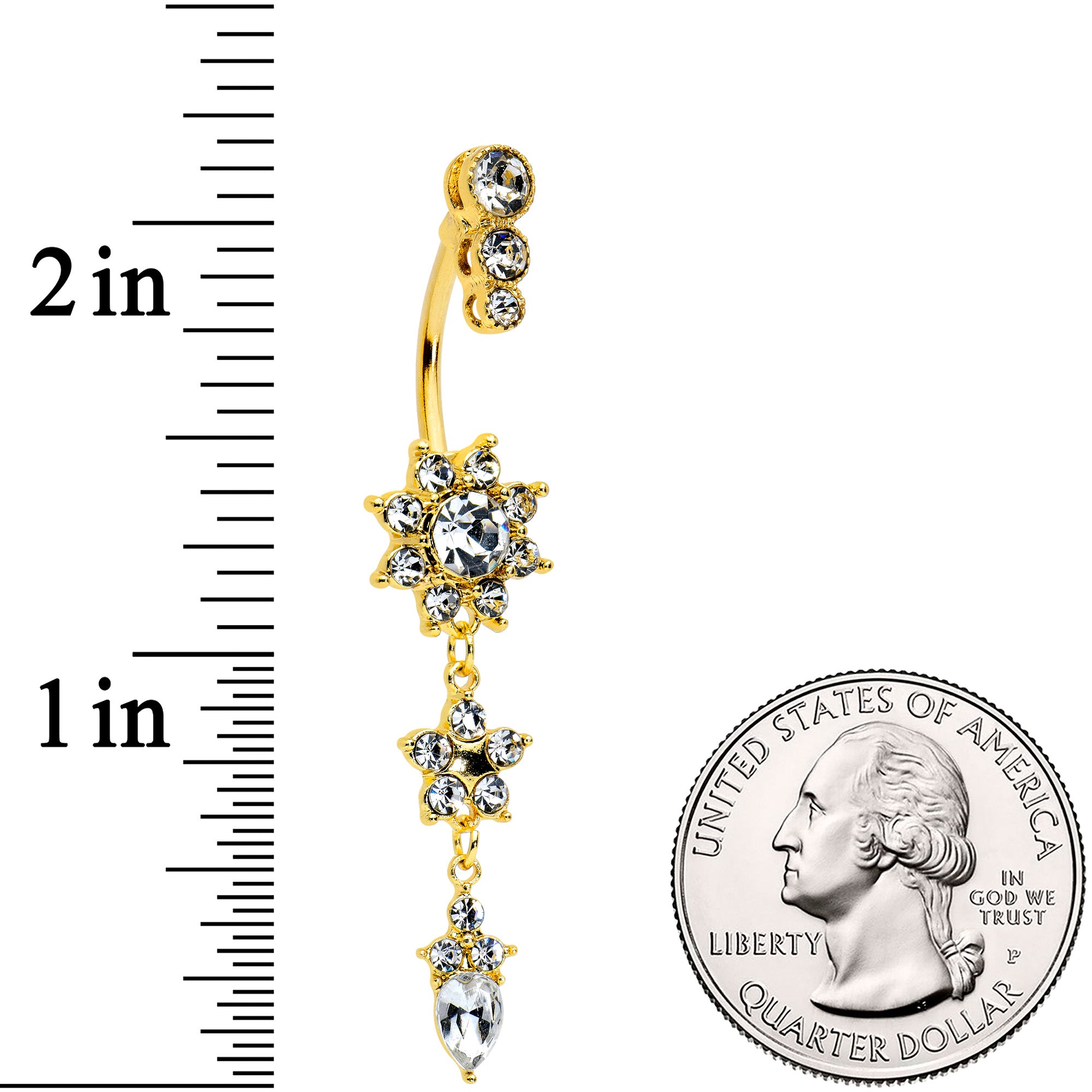 Clear Gem Gold Tone Triple Drop Star Dangle Belly Ring