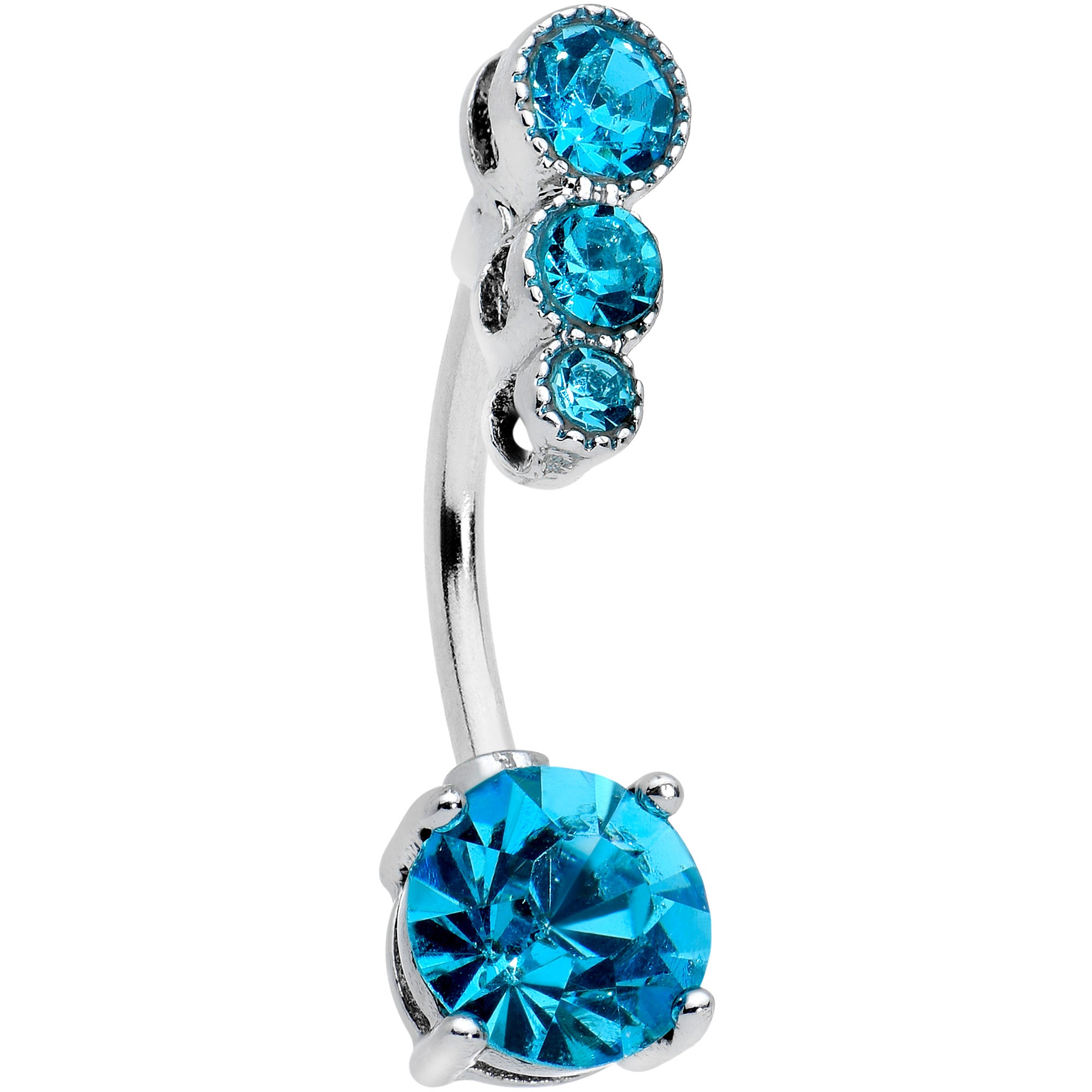 Blue CZ Triple Drop Round Belly Ring