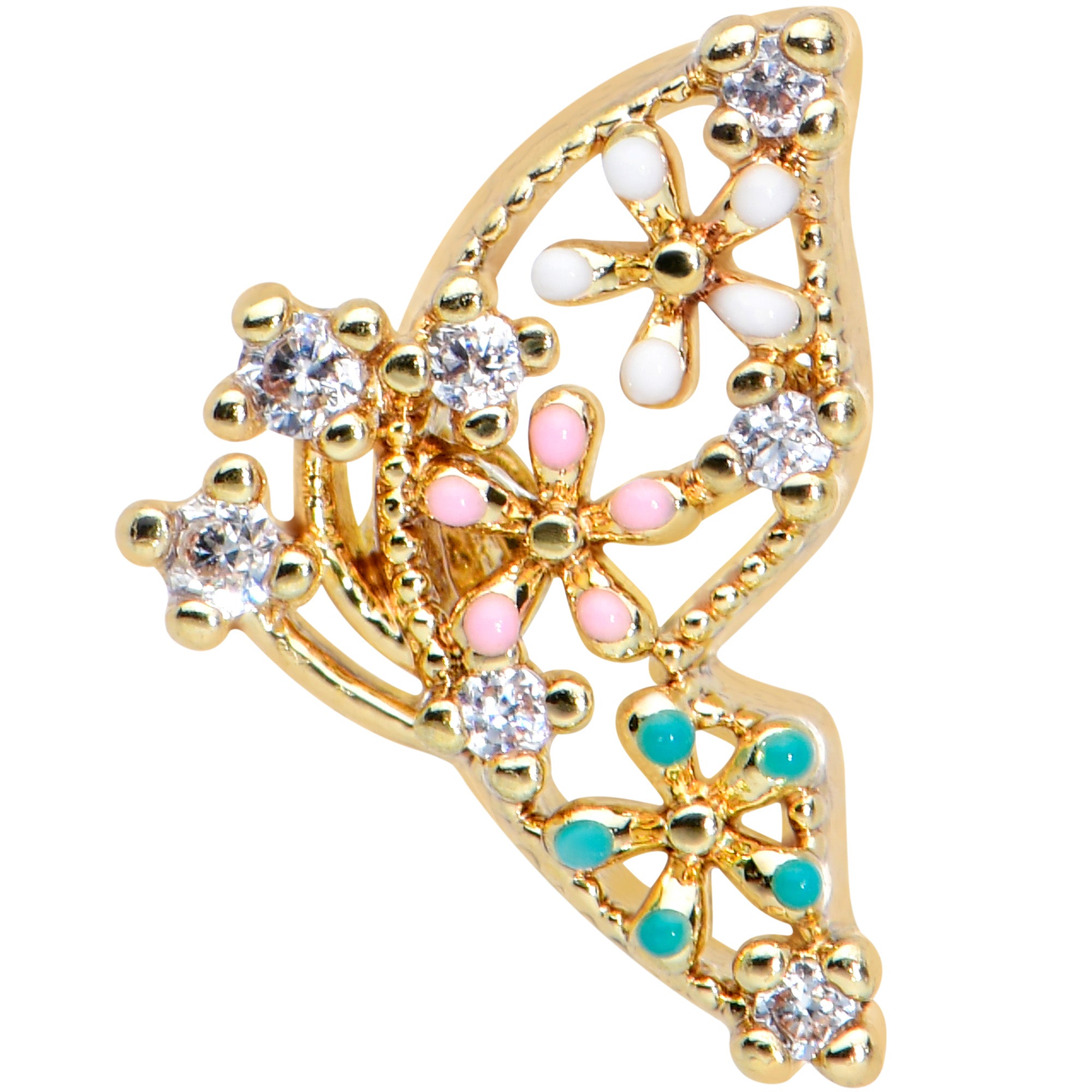 20 Gauge 1/4 Clear CZ Gem Gold Tone Abstract Butterfly Nose Bone