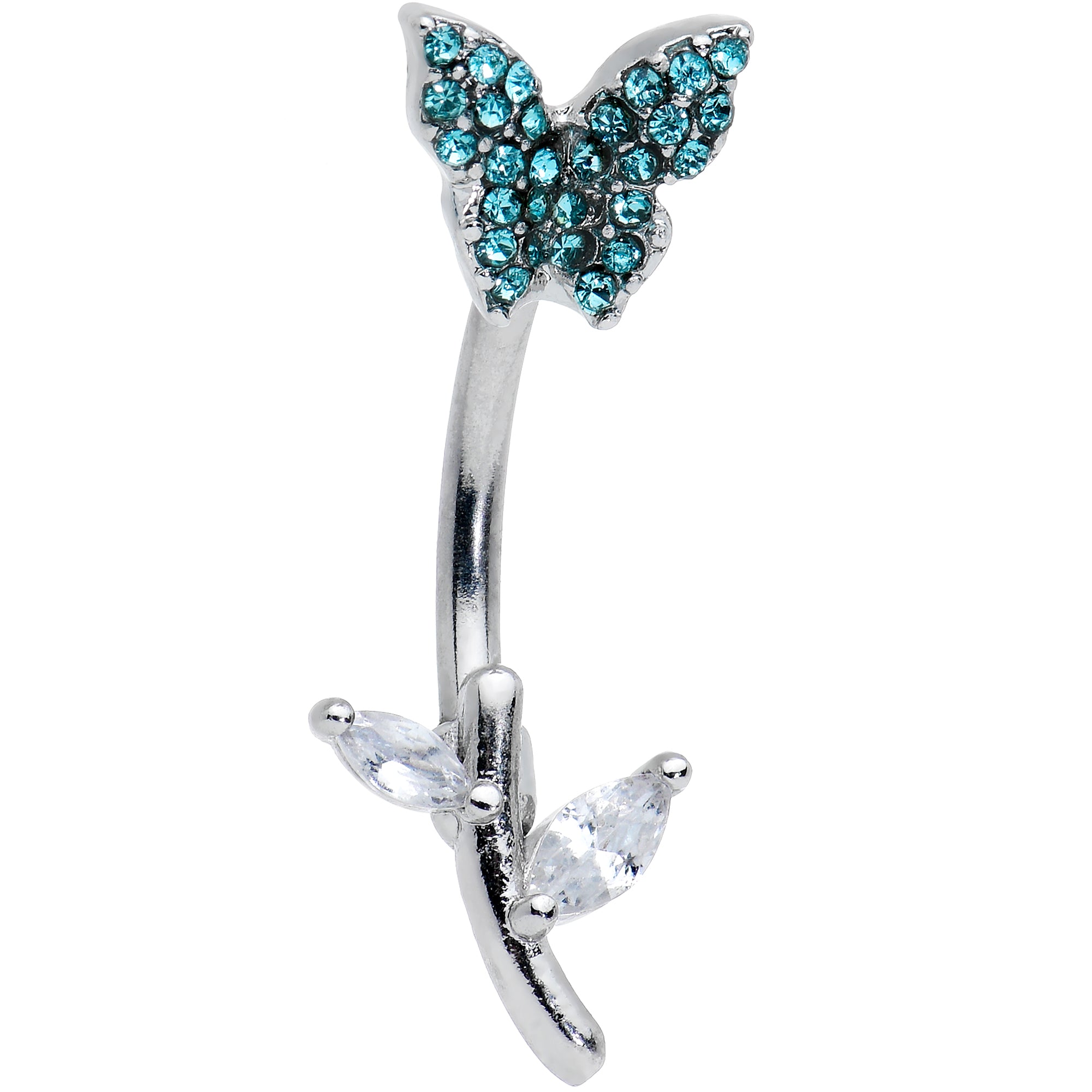 Clear Blue Gem Branch Butterfly Top Mount Belly Ring