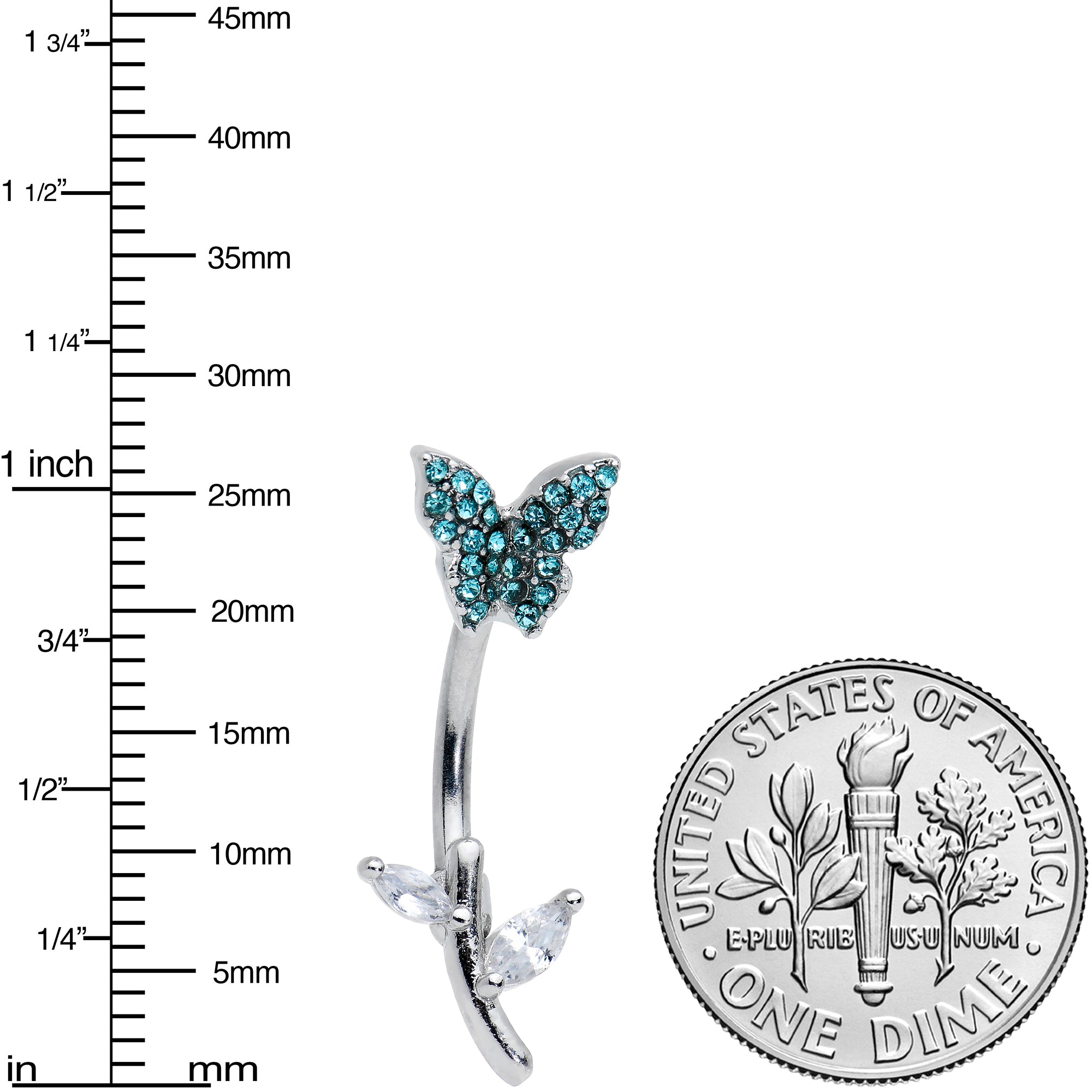 Clear Blue Gem Branch Butterfly Top Mount Belly Ring