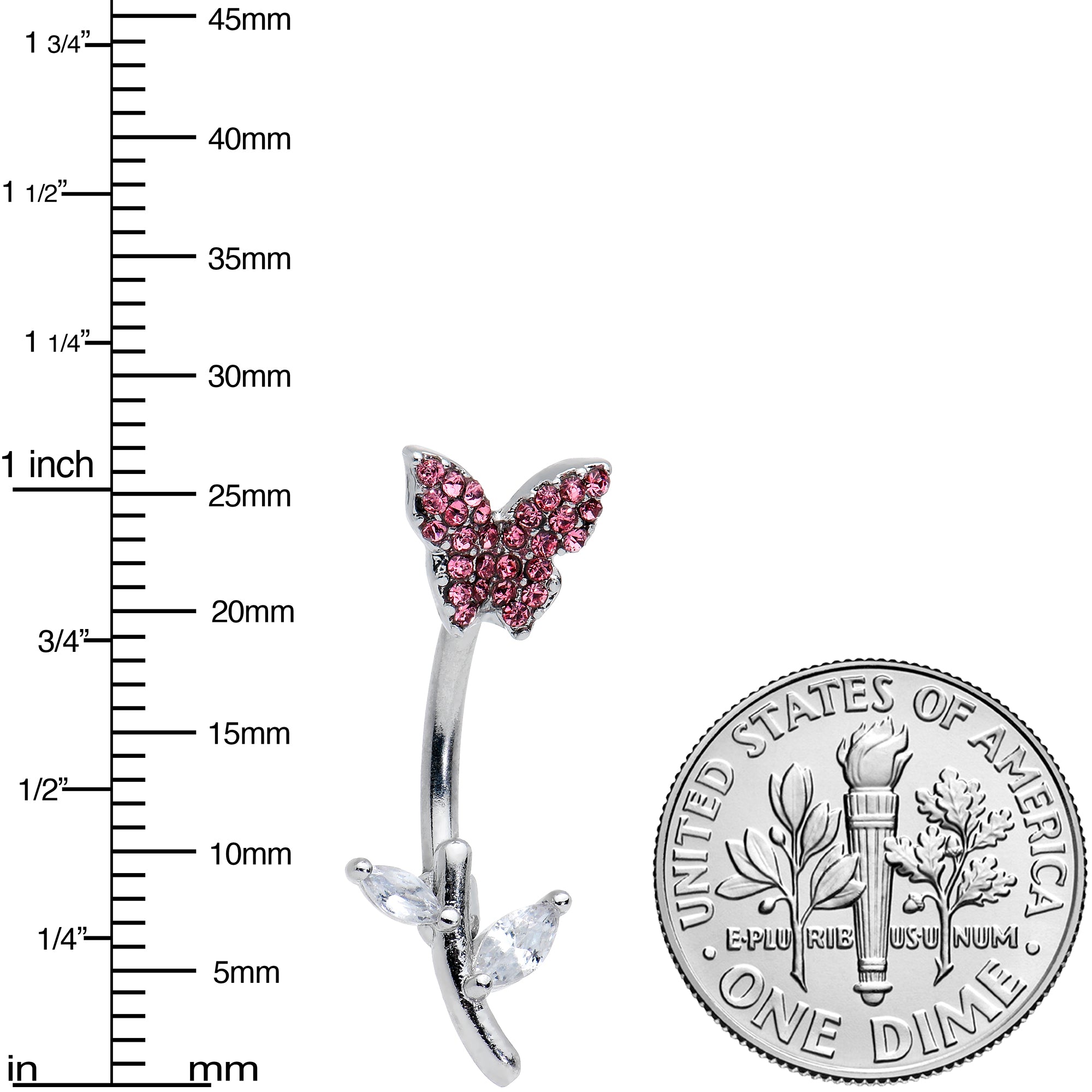 Clear Pink Gem Branch Butterfly Top Mount Belly Ring