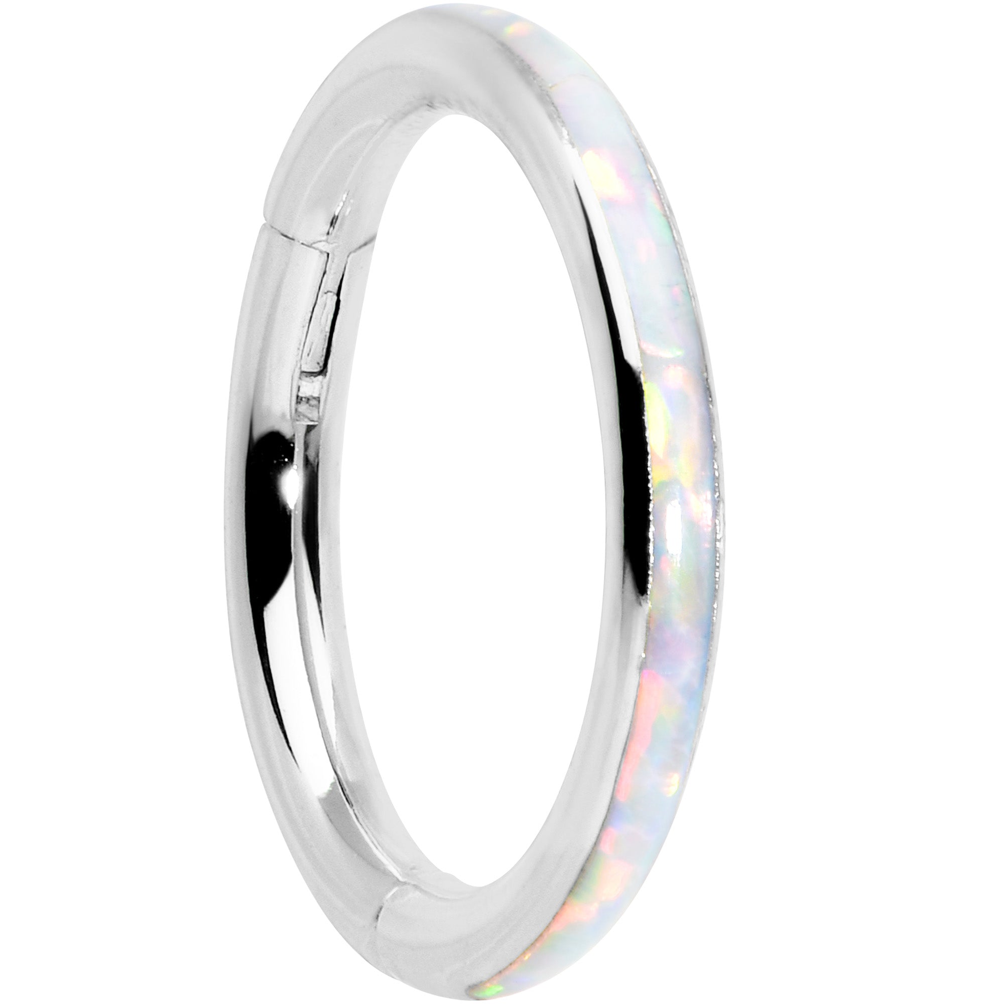 16 Gauge 5/16 White Synthetic Opal Forward Facing Hinged Segment Ring