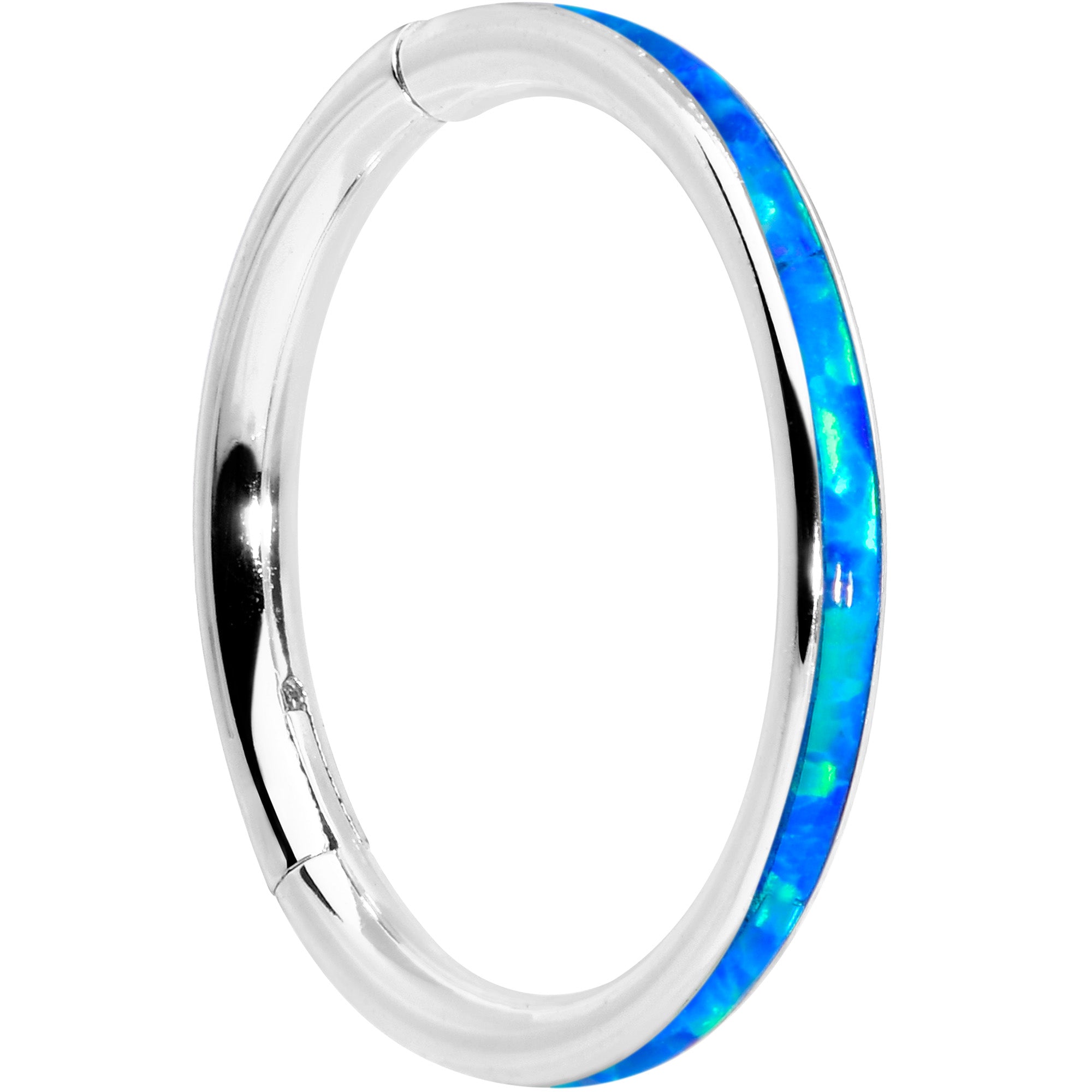 16 Gauge 3/8 Blue Synthetic Opal Forward Facing Hinged Segment Ring