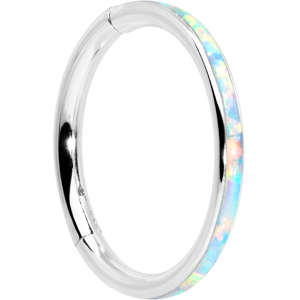 16 Gauge 3/8 White Synthetic Opal Forward Facing Hinged Segment Ring