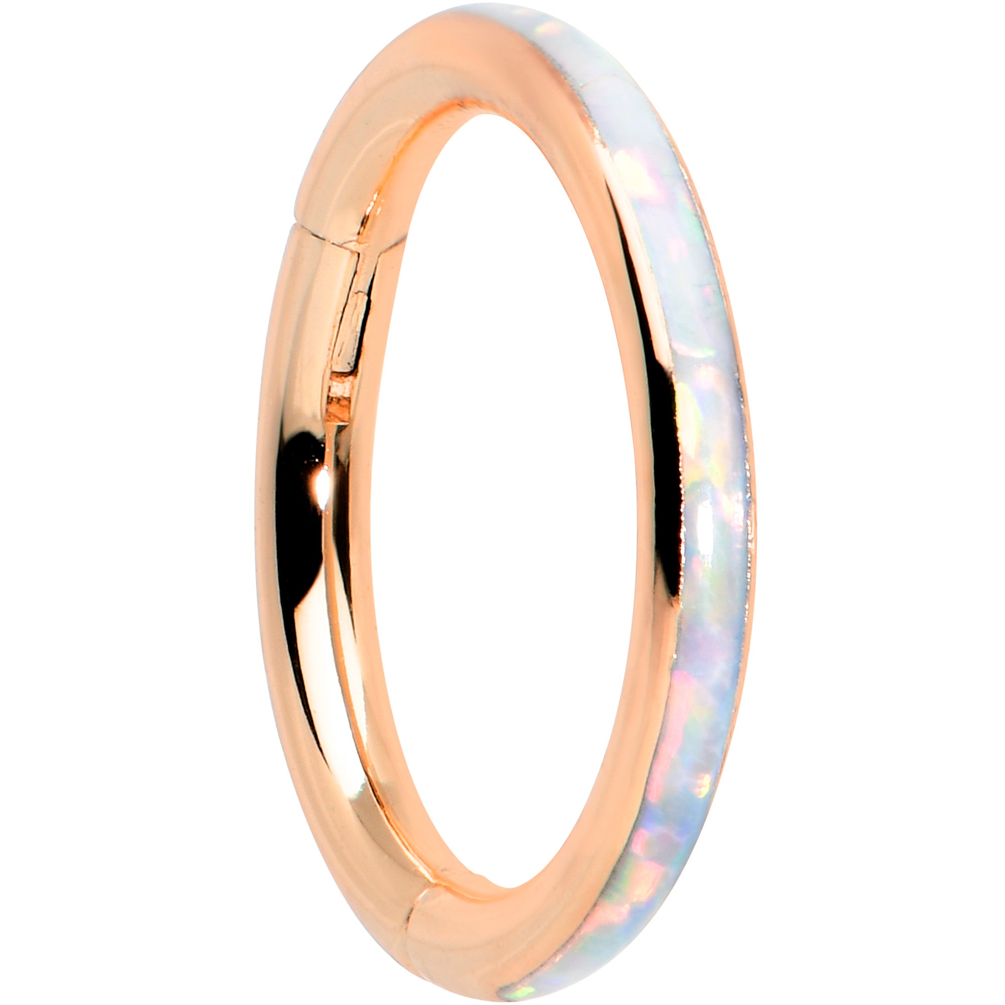 16 Gauge 5/16 White Synth Opal Rose Gold Hue Forward Face Segment Ring