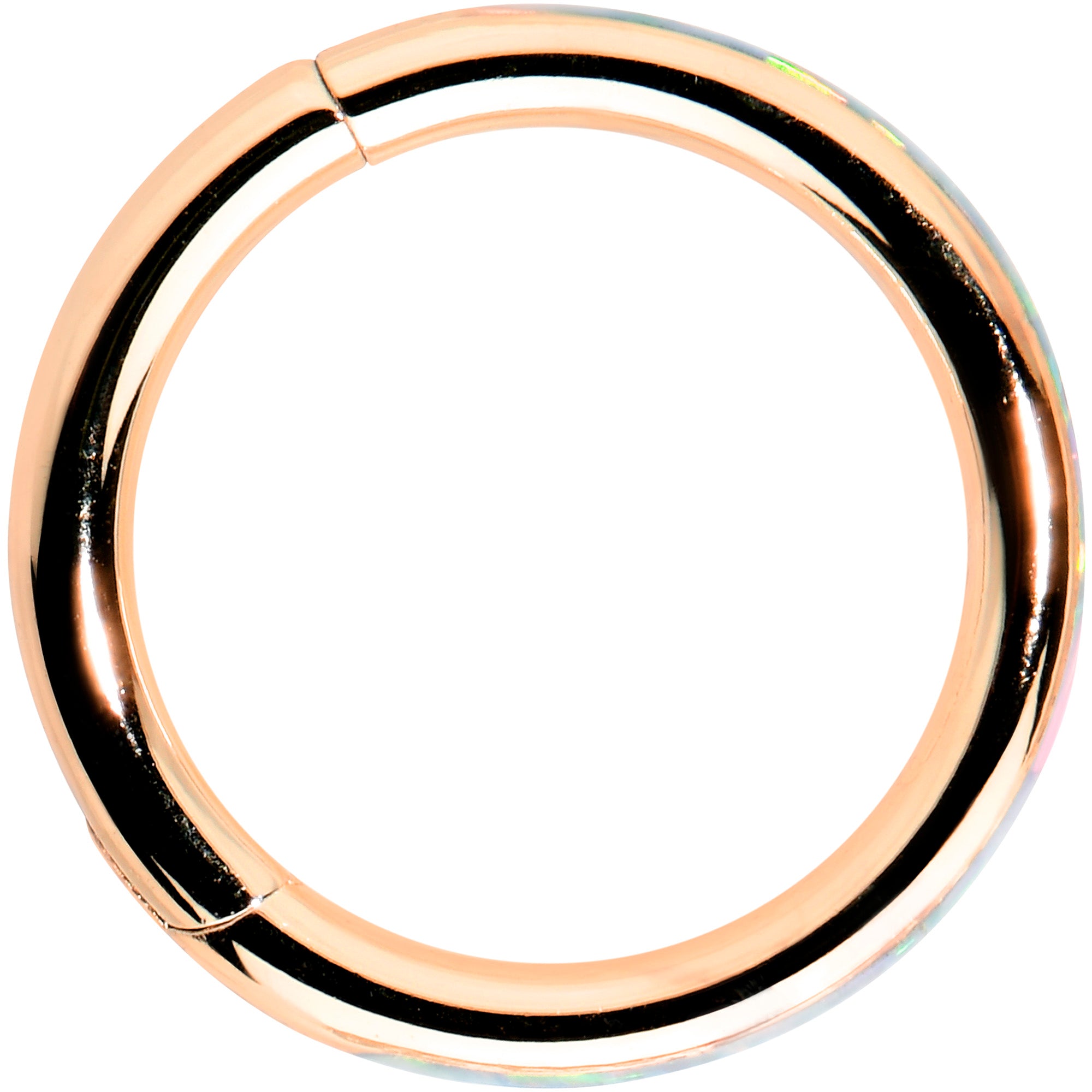 16 Gauge 5/16 White Synth Opal Rose Gold Hue Forward Face Segment Ring