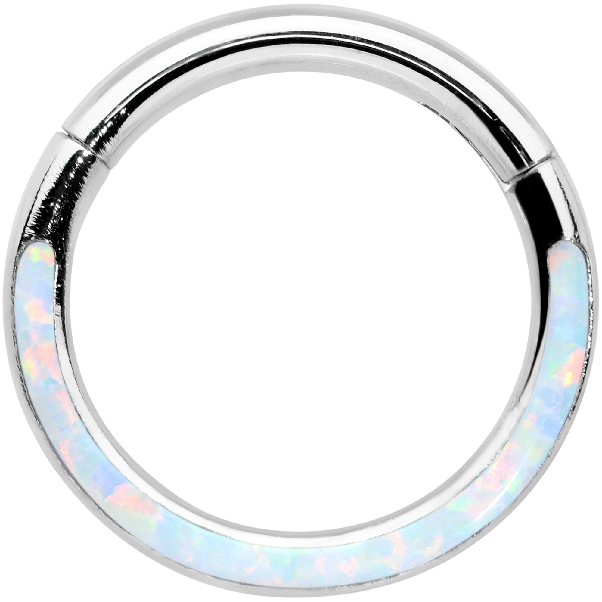 16 Gauge 5/16 White Synthetic Opal Bottom Curve Hinged Segment Ring