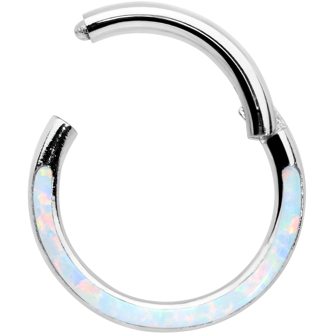 16 Gauge 5/16 White Synthetic Opal Bottom Curve Hinged Segment Ring