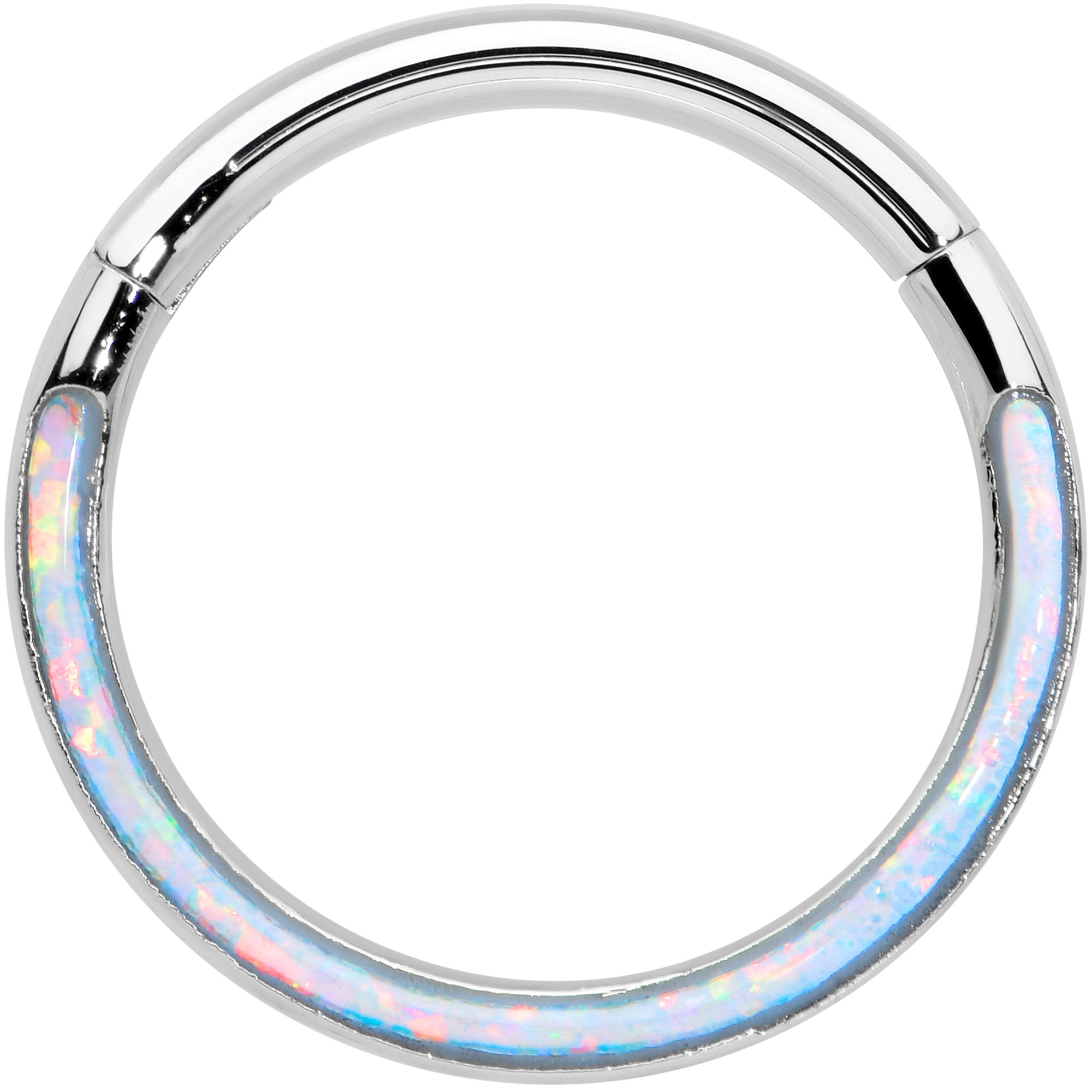 16 Gauge 3/8 White Synthetic Opal Bottom Curve Hinged Segment Ring