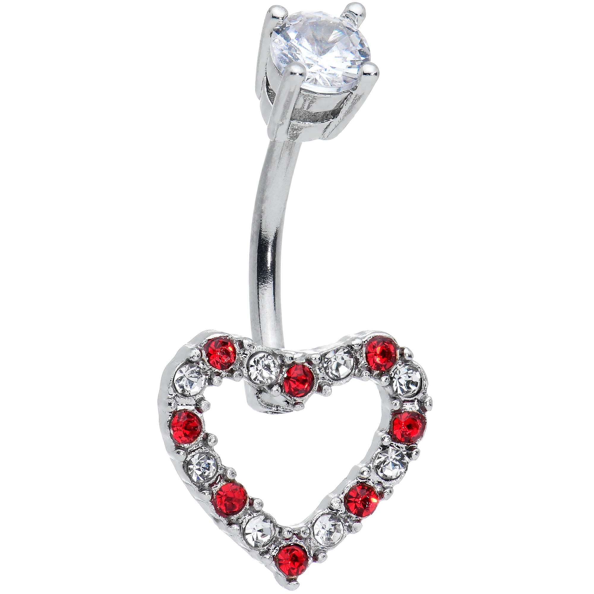 Clear Red Gem Hollow Heart Valentines Day Belly Ring