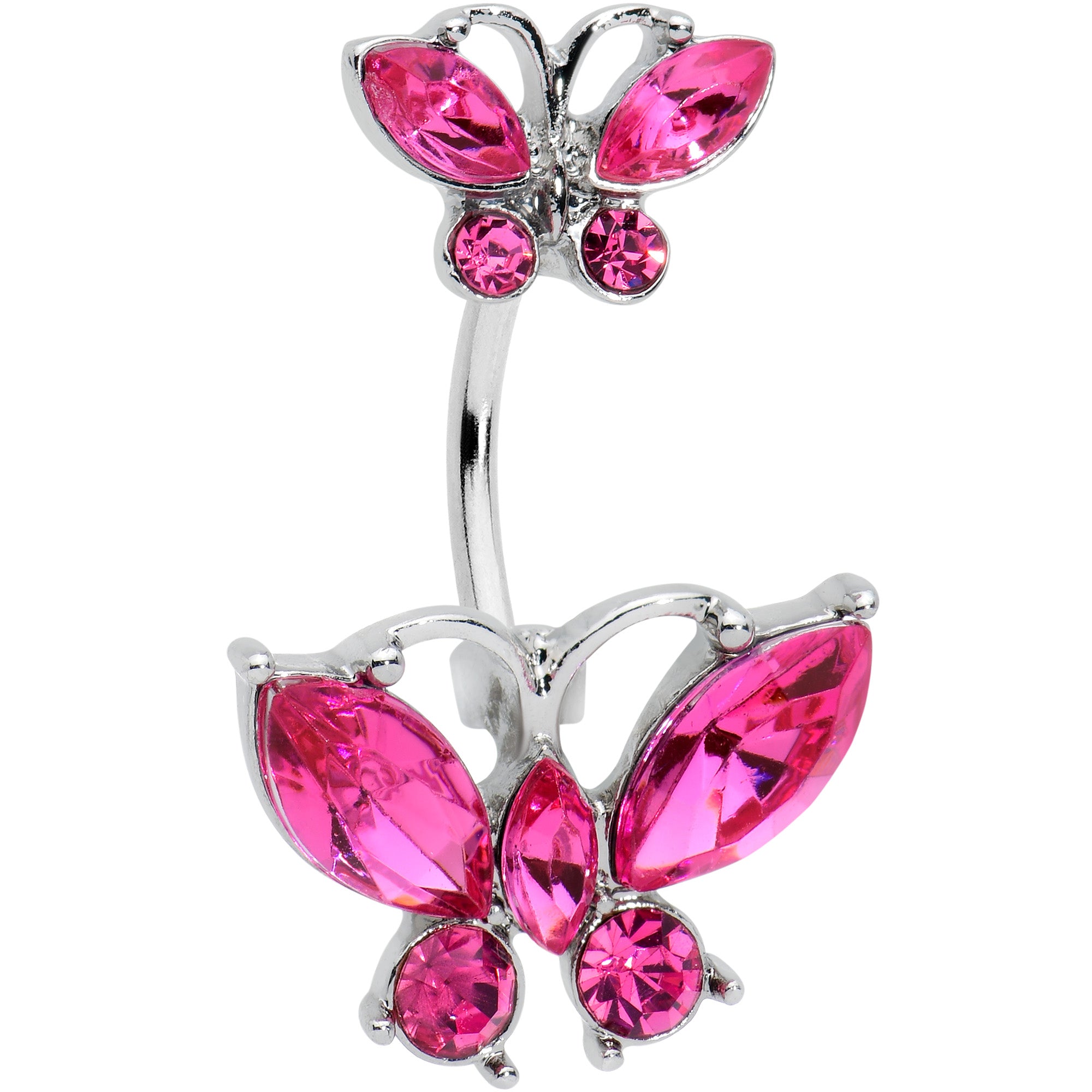 Pink Gem Double Butterfly Double Mount Belly Ring