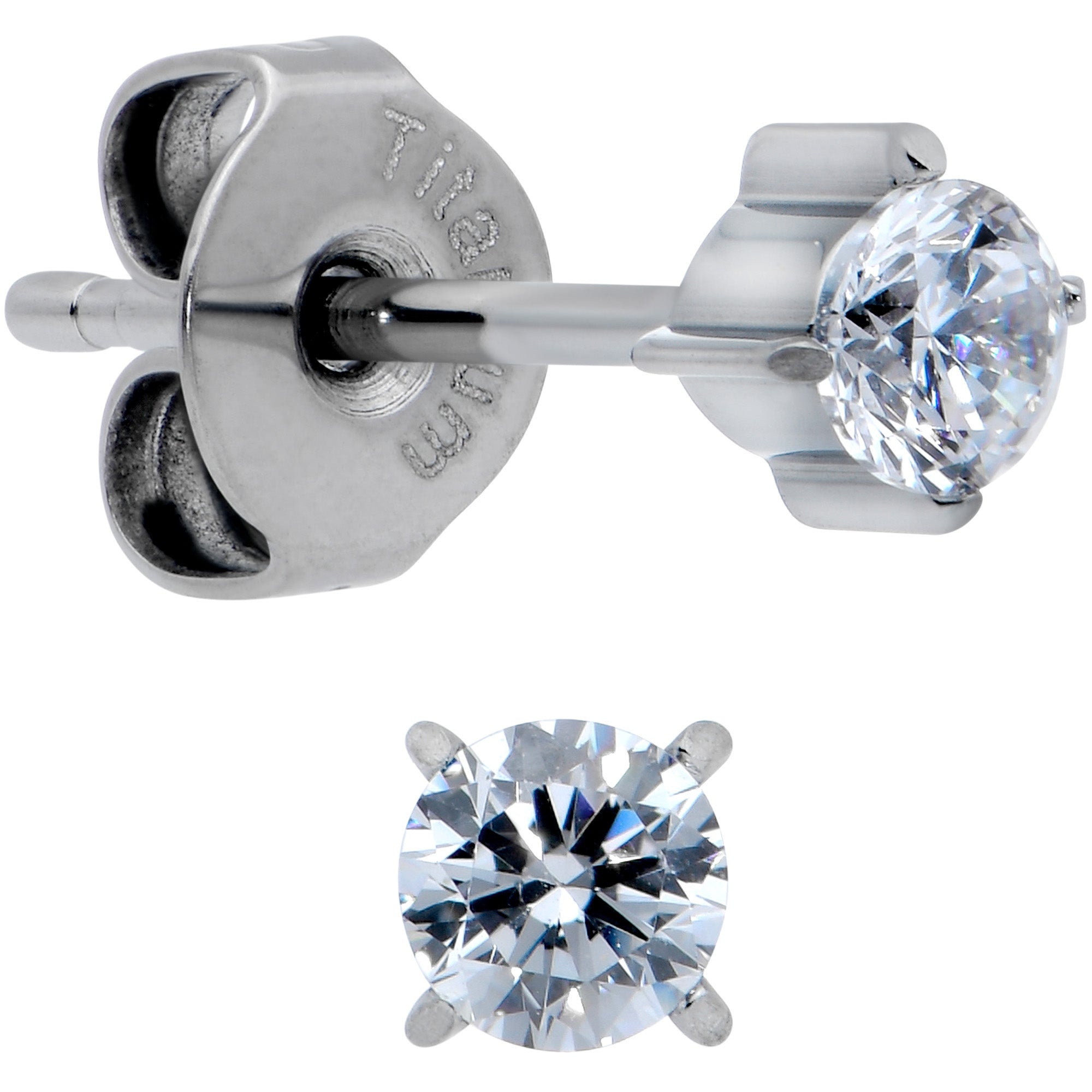 20 Gauge Clear CZ Gem 3mm G23 Titanium Post Stud Earrings