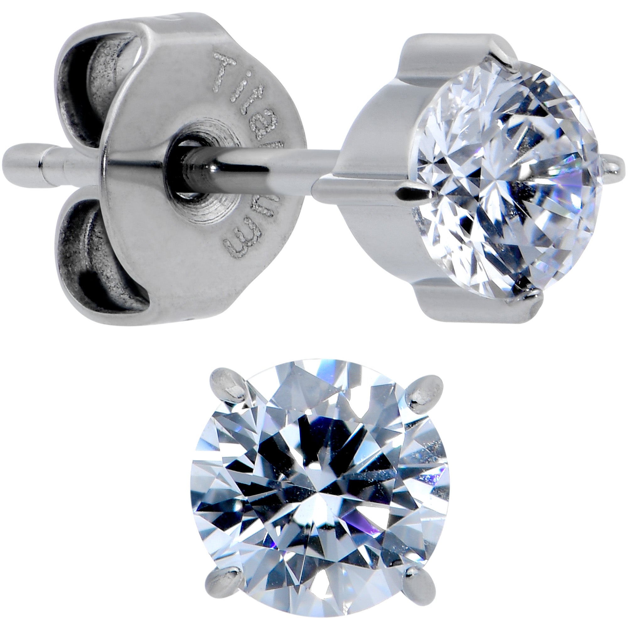 20 Gauge Clear CZ Gem 4mm G23 Titanium Post Stud Earrings