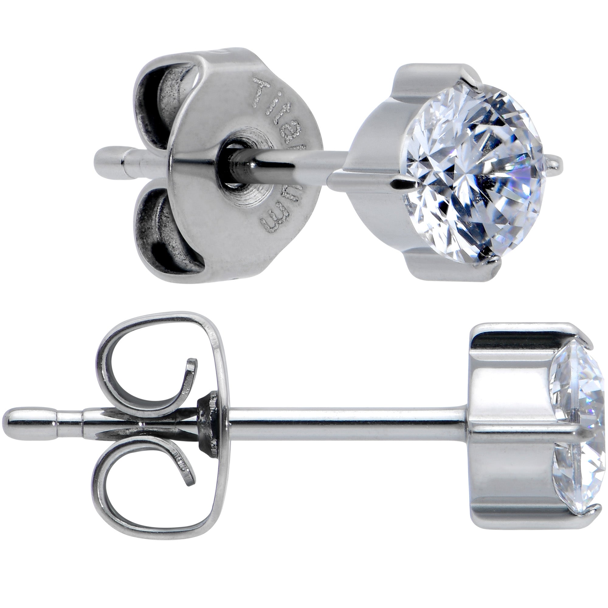 20 Gauge Clear CZ Gem 4mm G23 Titanium Post Stud Earrings