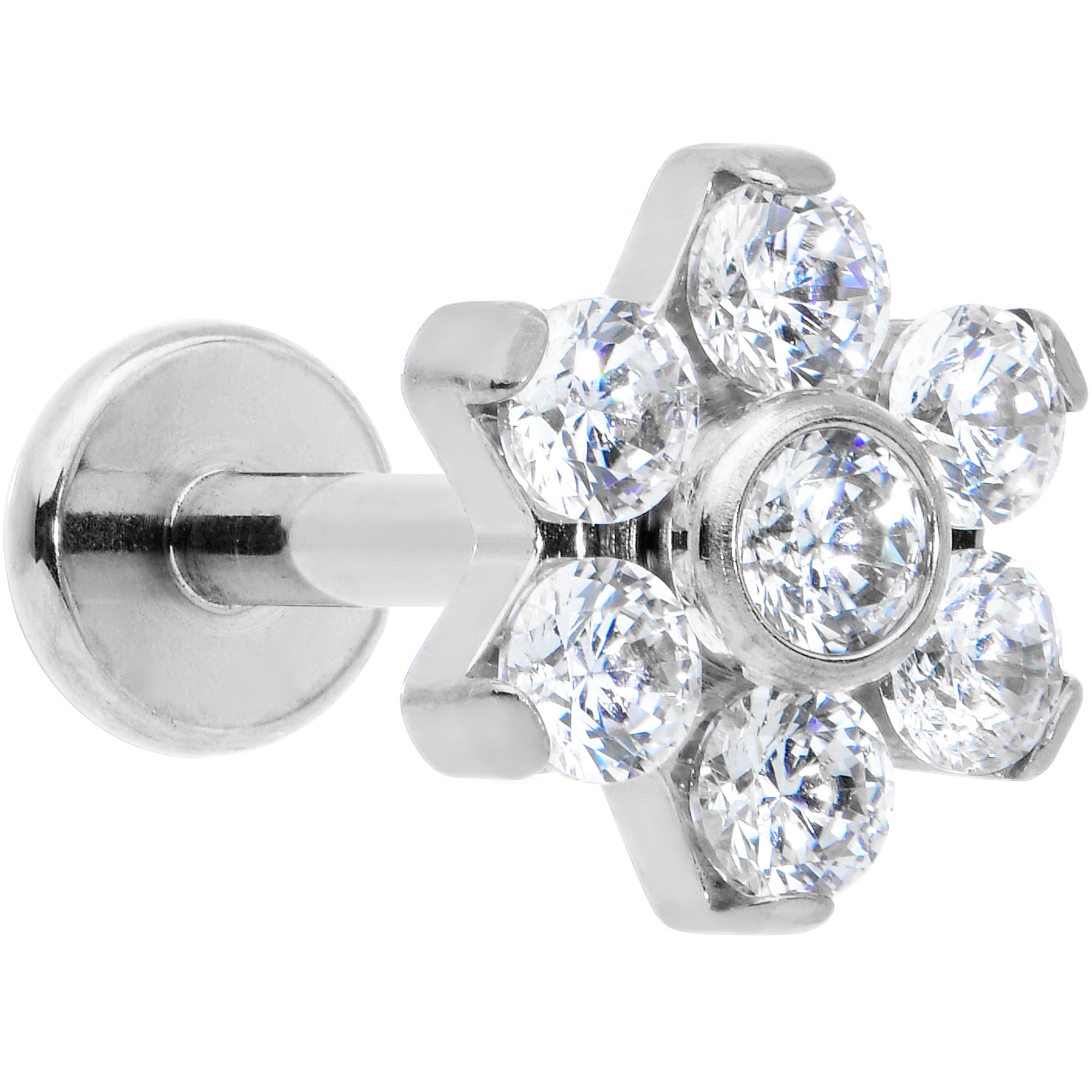 16 Gauge 1/4 Clear CZ Gem G23 Titanium Flower Labret Monroe Tragus