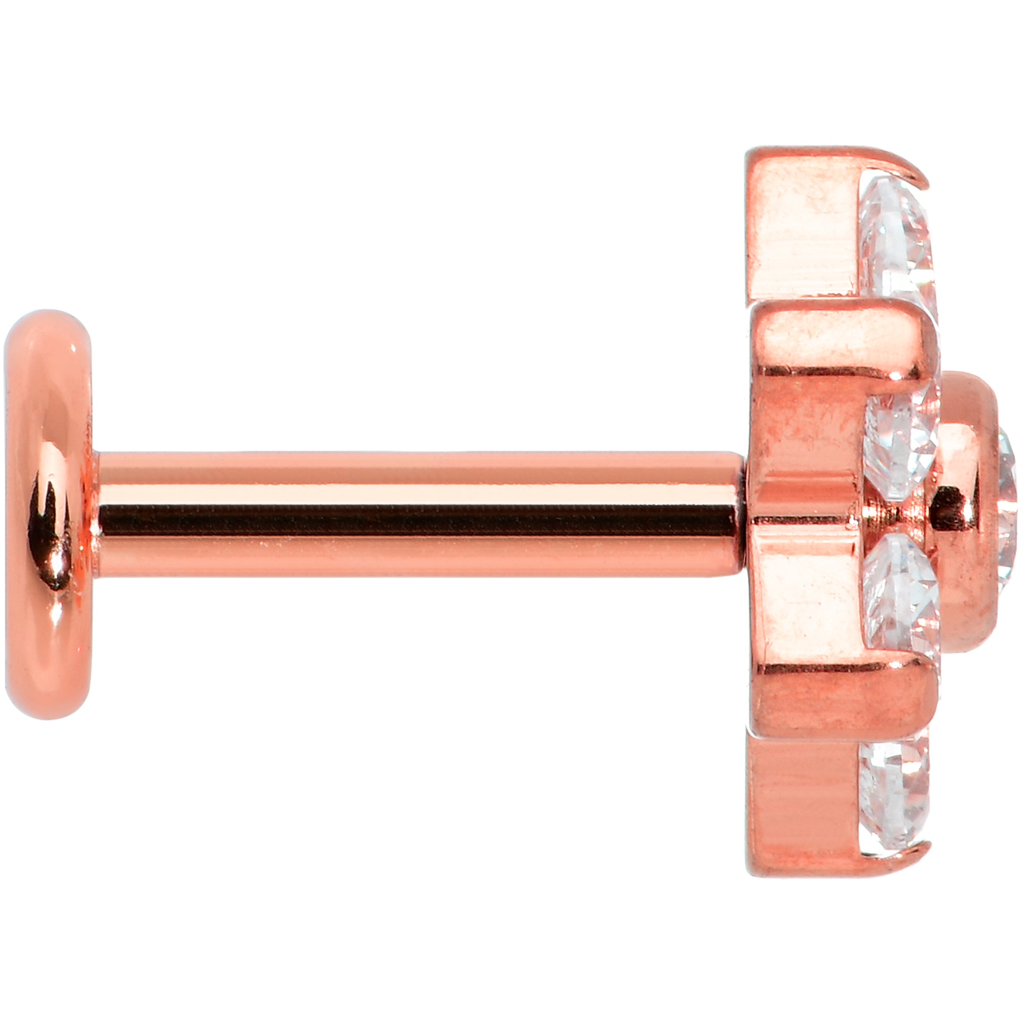 16 Gauge 1/4 Clear CZ Gem Rose Gold Tone G23 Titanium Flower Labret