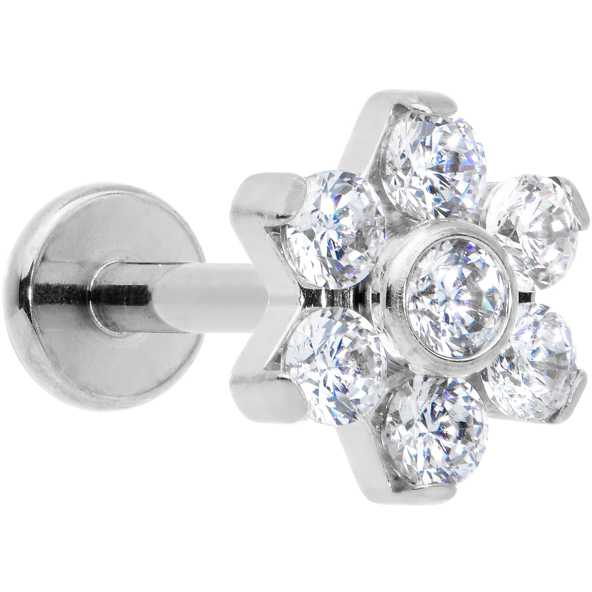 16 Gauge 5/16 Clear CZ Gem G23 Titanium Flower Labret Monroe Tragus